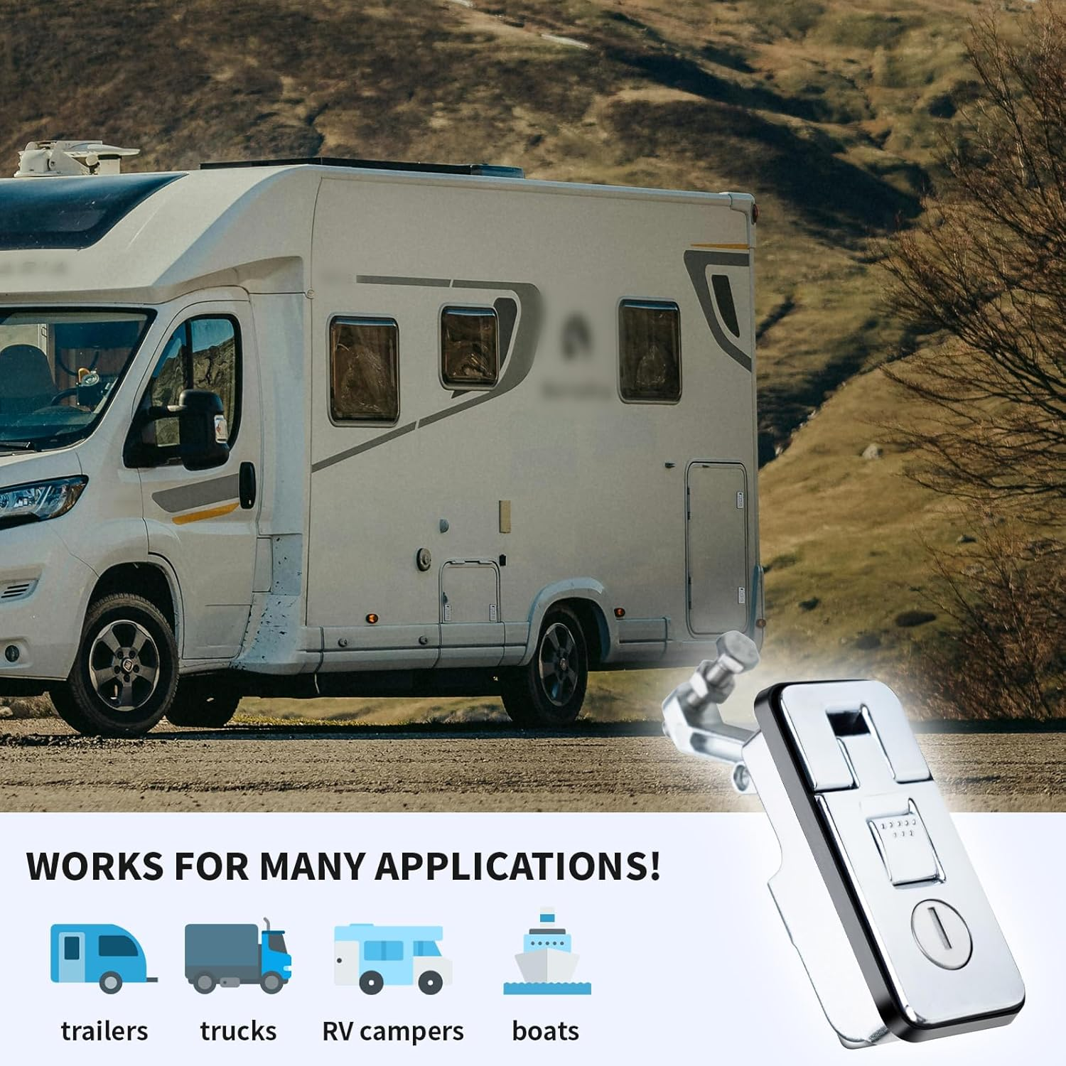 Loclink Compression Latch Lock Marine Grade Zinc Alloy for Boat Hatches, RV Camper Adjustable Lever Push Nutton Latches Hand Operated, 2-Pack with 4 Keys image number 2