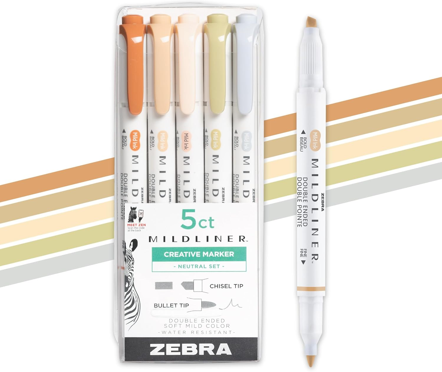 Zebra Pen Mildliner Double Ended Highlighter, Broad and Fine Point Tips, Assorted Neutral Vintage Ink Colors, 5-Pack, (78605)