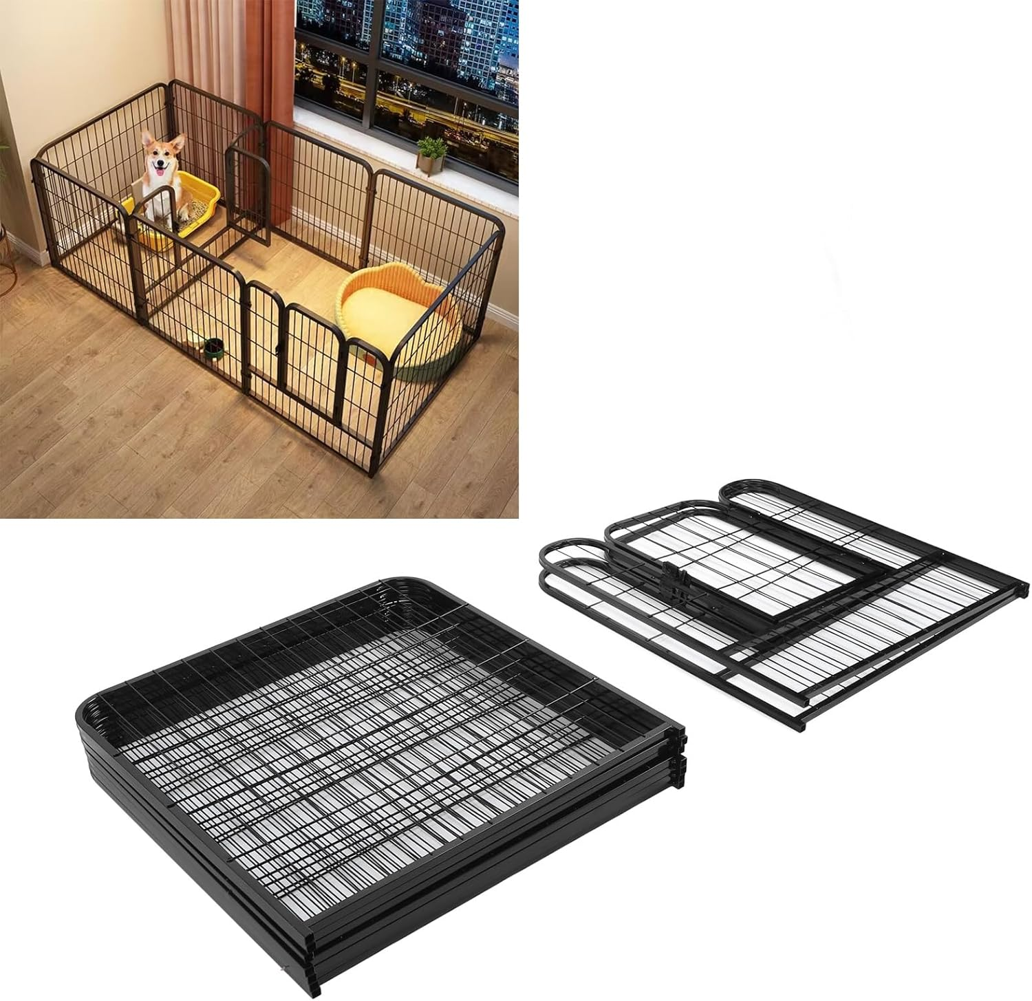 Dog Exercise Pen, Iron Space Saving Minimalist Dog Exercise Fence for Indoor and Outdoor, Metal Dog Playpen Pet Exercise Fence Pen Dog Kennels for Small Medium Puppy Dogs,Rabbits image number 3