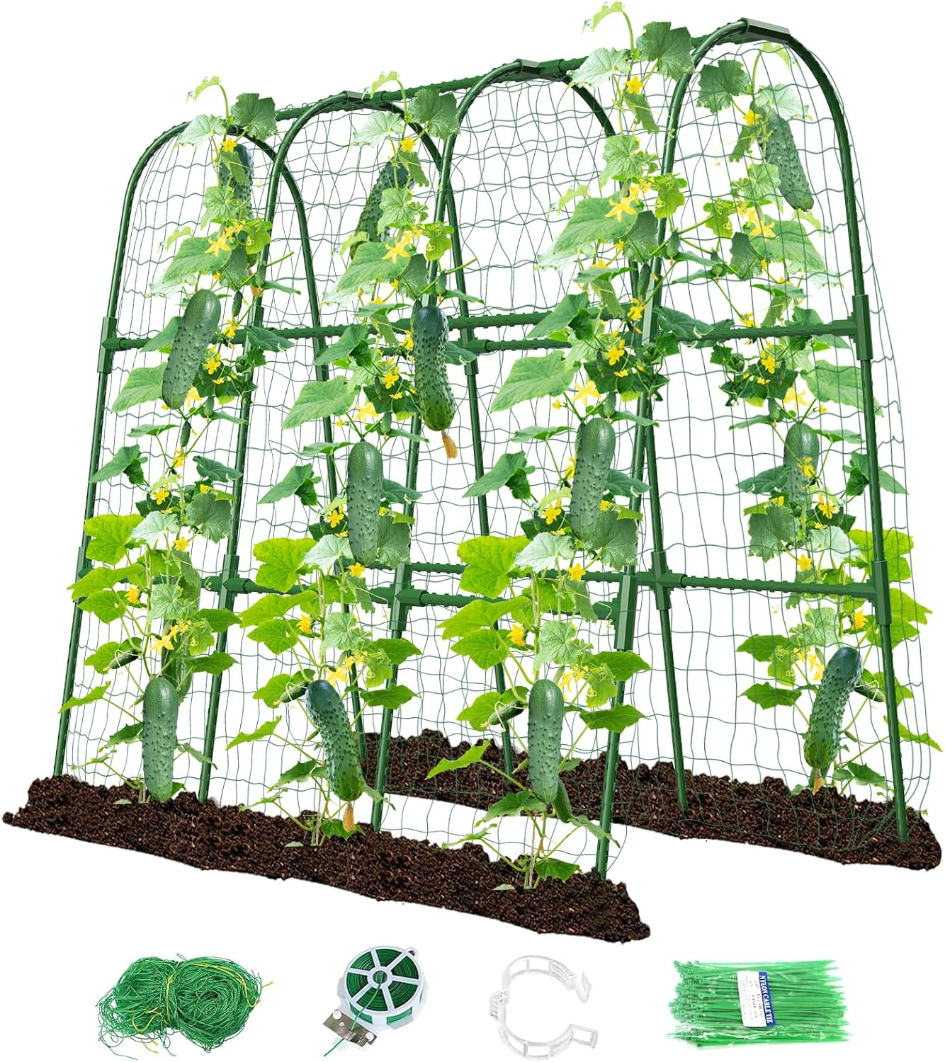 Plant Trellis，Cucumber Trellis for Raised Bed,U-Shape Garden Trellis for Climbing Plants Outdoor, Metal Arch Vegetables Trellis, Plant Support for Vine （Green,120Cm） image number 1