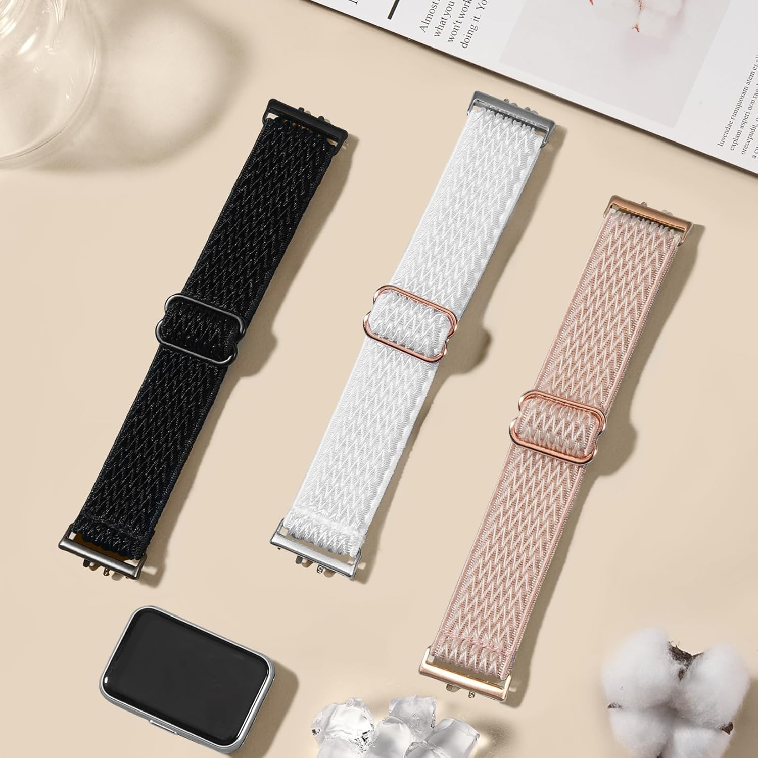 Wizvv Pack of 3 Elastic Wristbands Compatible with Samsung Galaxy Fit 3, Nylon Fabric Watch Strap, Quick Release Bands Replacement for Samsung Galaxy Fit 3 SM-R390 Men and Women image number 3