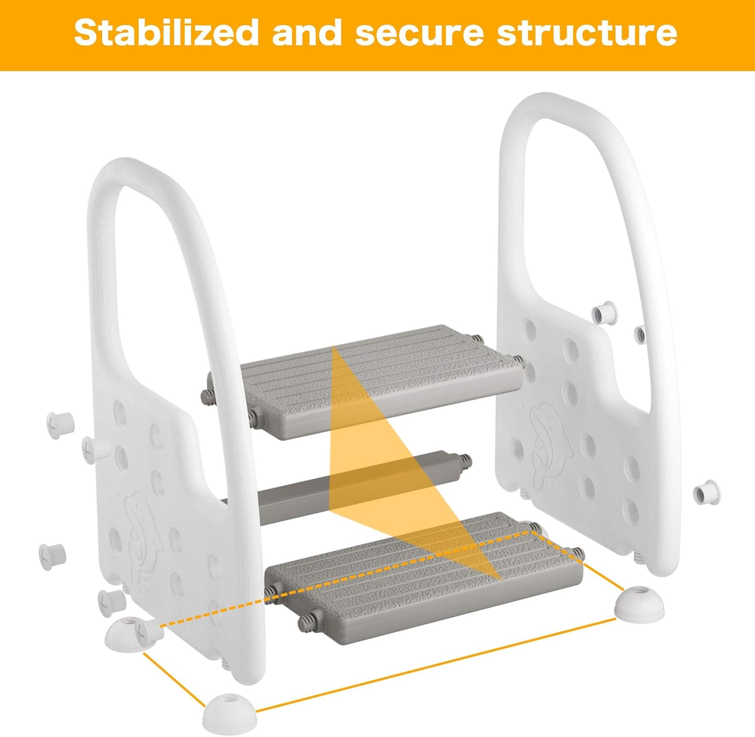 Two Step Stool with Handle for Toddler and Kids, Reaching Bathroom Sink, Toilet Potty Training (Gray, Height Adjustable) image number 6