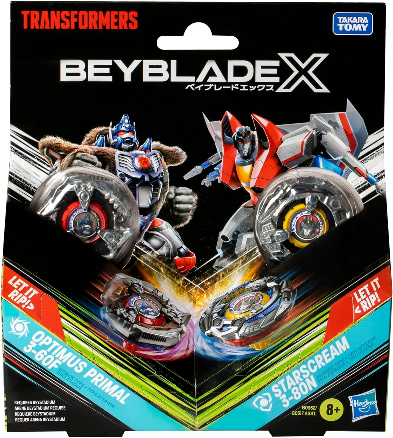 Hasbro Beyblade X Transformers Collab Optimus Primal 3-60F Vs. Starscream 3-80N Multipack image number 1