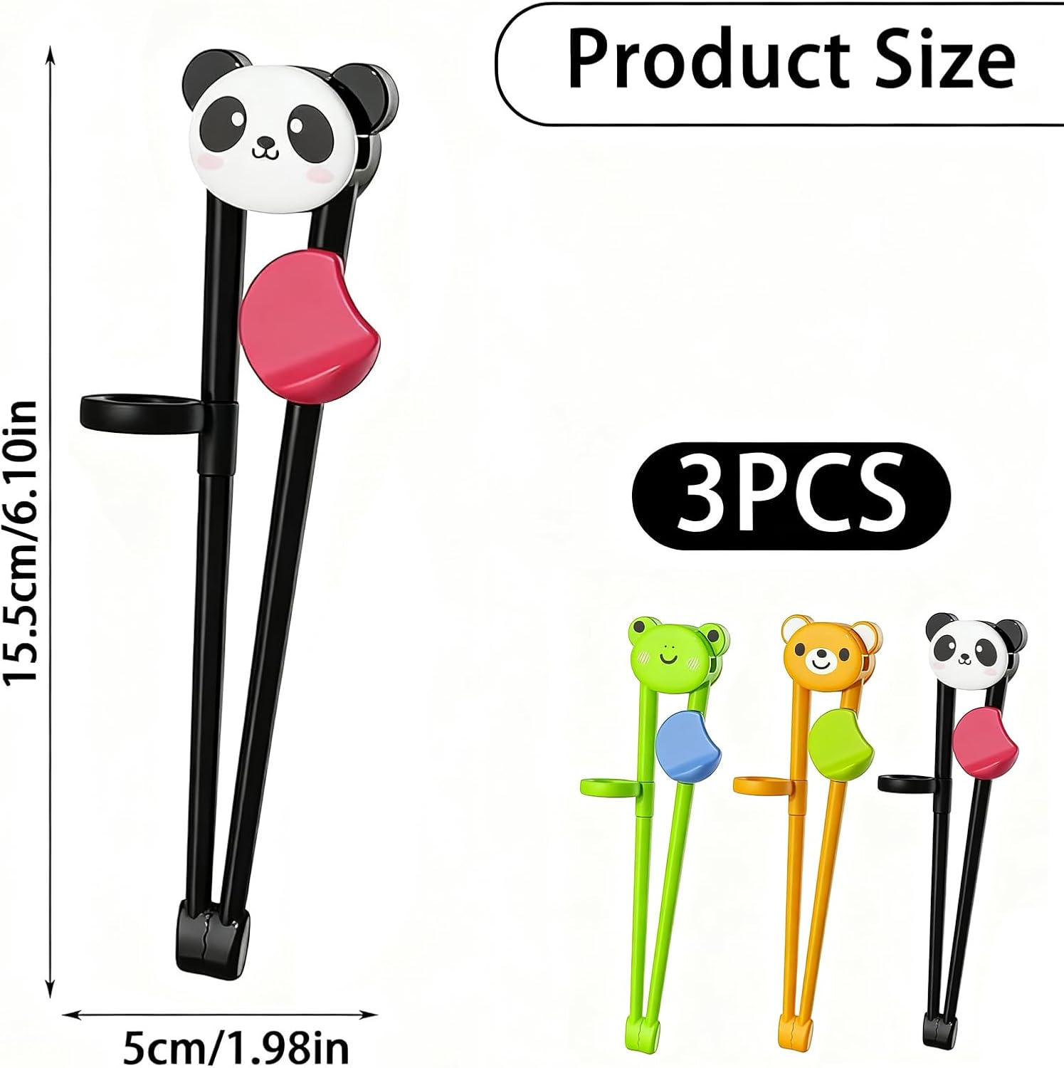 3 Pairs Training Chopsticks with Fun Animal Designs, Panda Bear Frog, ABS and Silicone Material, Ideal for Toddlers Learning to Use Chopsticks image number 5