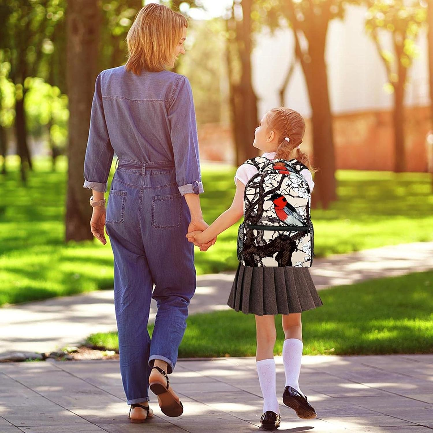 Little Imaginary Red Bird in a Cherry Blossoms Backpack Students Shoulder Bags Travel Bag College School Tote Backpacks image number 2