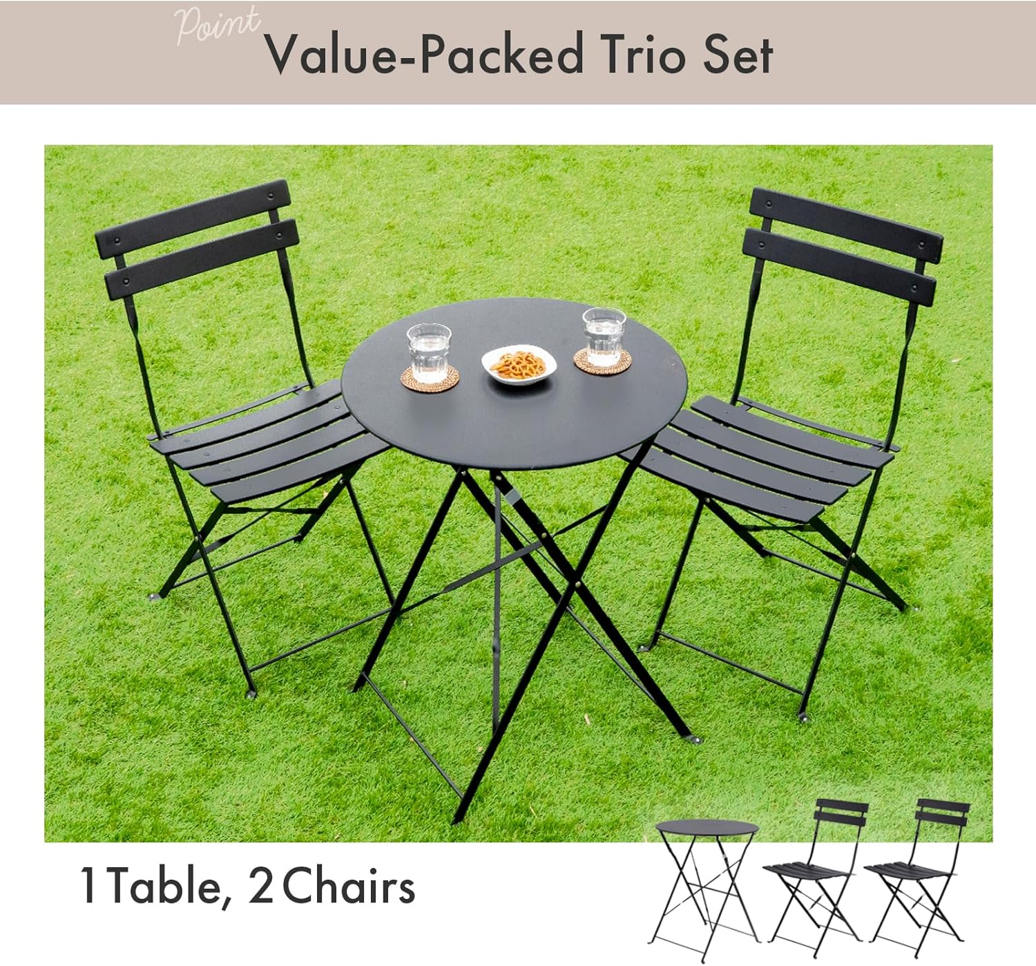 Indoor/Outdoor 3-Piece Foldable Bistro Set, Folding Outdoor Patio Furniture Sets, 2 Chairs and 1 Table, Weather-Resistant Outdoor/Indoor Conversation Set for Patio (Red) image number 2