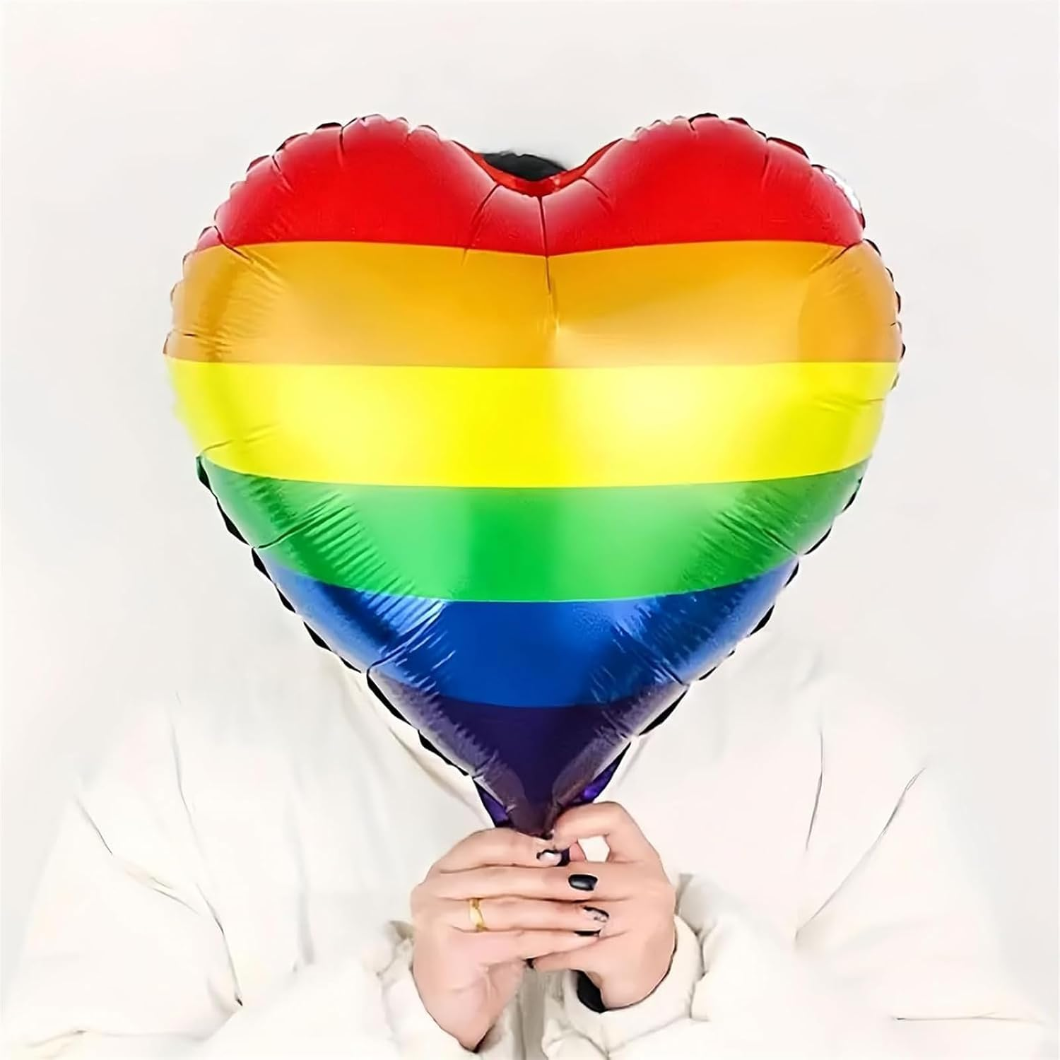 10PCS 18'' Rainbow Heart Foil Aluminum Balloons, Large Reusable Rainbow Heart Design Foil Balloons for Pride Month LGBTQ Gay Birthday Party Decorations image number 3