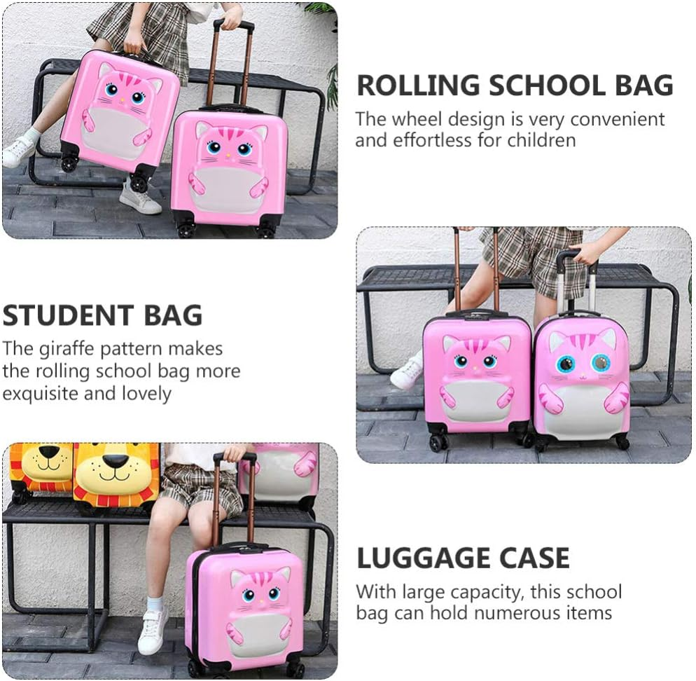 KESYOO Kids Carry on Luggage with Wheels Girls Travel Suitcase 18 Inch Rolling School Bag for Toddler Children Pink image number 2
