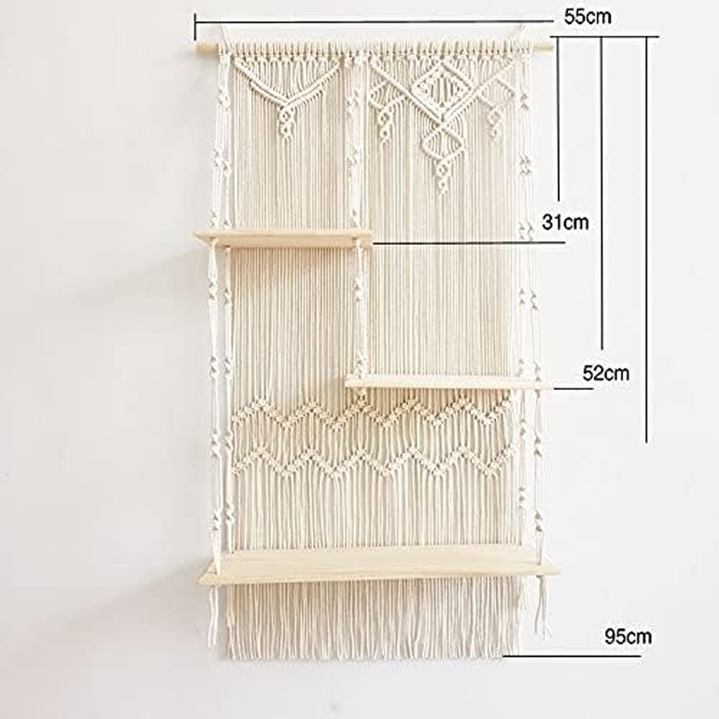 Geepro Handcrafted 3 Tier Large Macrame Wall Hanging Shelf Boho Indoor Outdoor Rope Plant Pot Holder for Home Decor image number 2