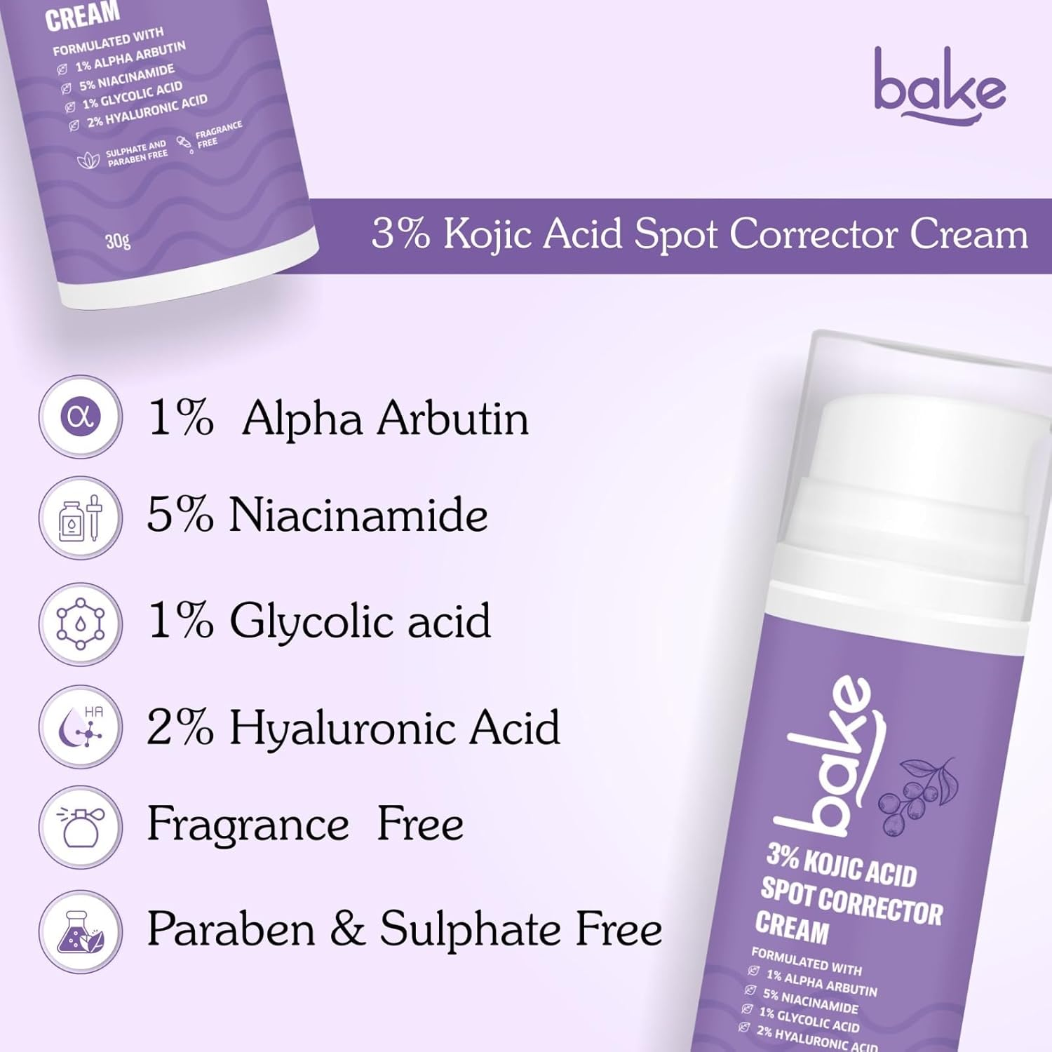 BAKE 3% Kojic Acid Dark Spot Corrector Cream with Alpha Arbutin for Pigmenation, Dark Spots & Dark Circles - 60G image number 6