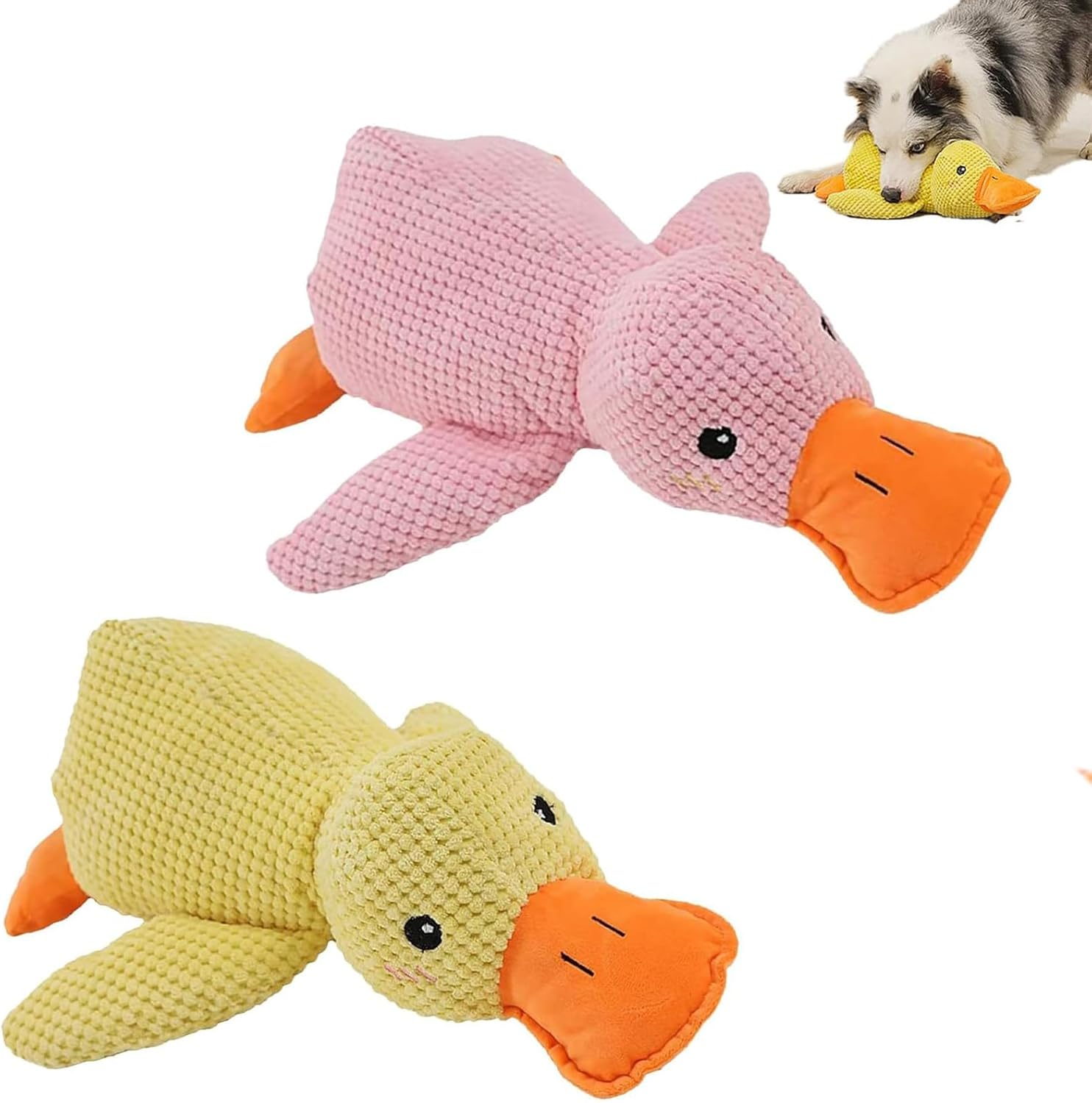 The Mellow Dog Calming Duck Dog Toy,Zentric Quack-Quack Duck Dog Toy,Quacking Duck Toy,Cute No Stuffing Duck with Soft Squeaker,Durable Squeaky Dog Toys (Pink+Yollow,One Size)
