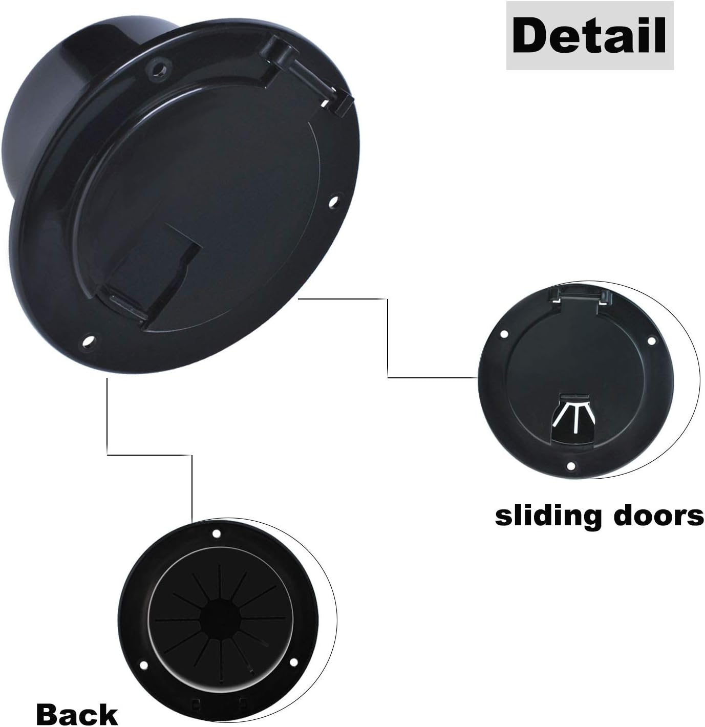 RV Electric Cable Hatch for 30 and 50 Amp Cords Replacement 5 Inch Deluxe round Electrical Cable Hatch Black