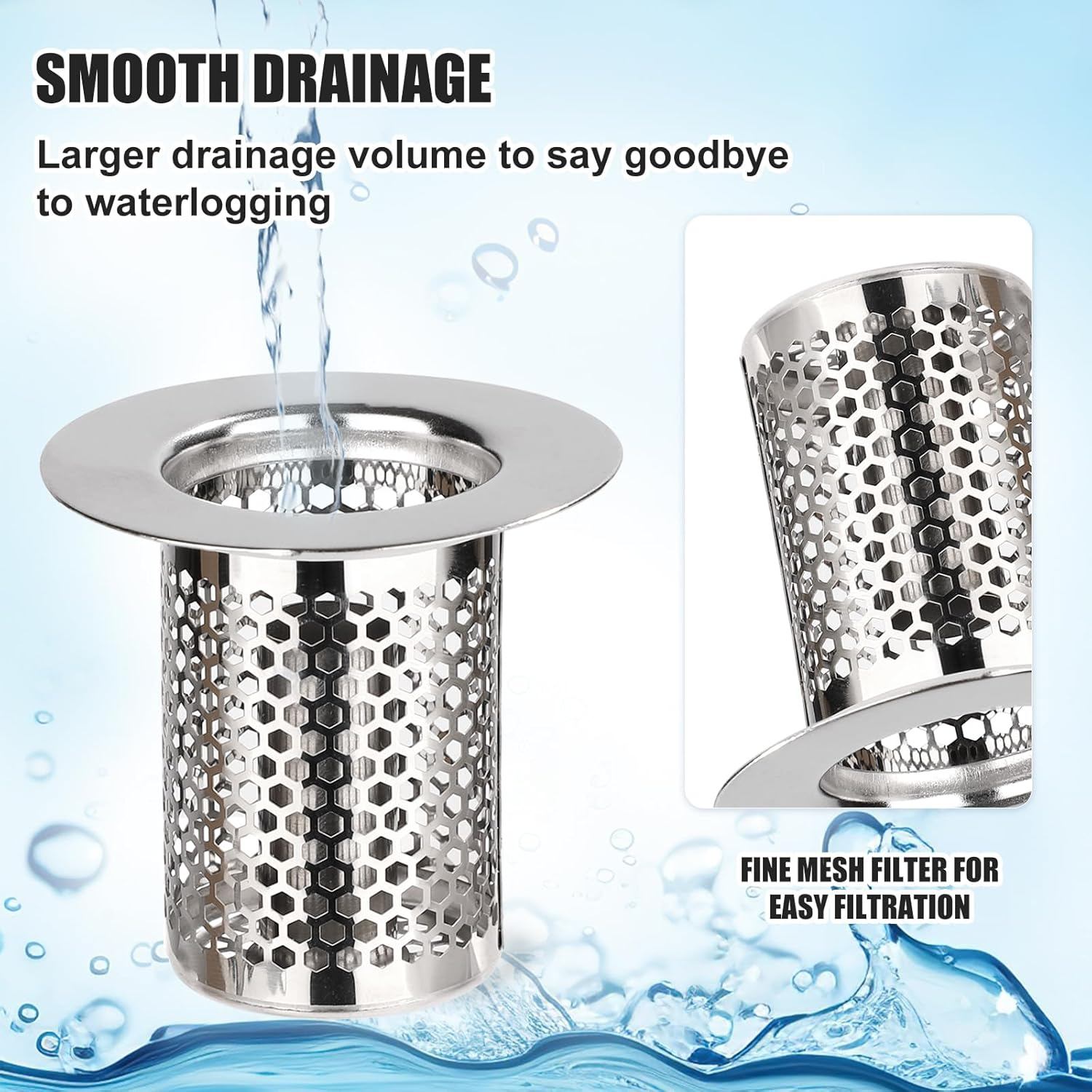 Stainless Steel Floor Drain Filter, Short-Styled Pop-Up Sink Drain Filter Multifunctional Bathtub Sink Drain Strainer Bathroom Sink Stopper for Kitchen Bathroom Supplies image number 1