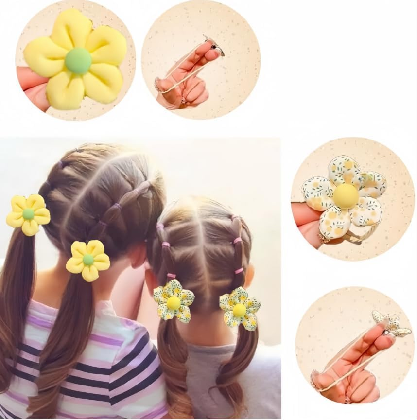 Flower Hair Ties Cute Rubber Bands, 40Pcs Flower Cute Hair Ties Rubber Bands, Flower Hair Tie Baby Toddler Hair Bands image number 2