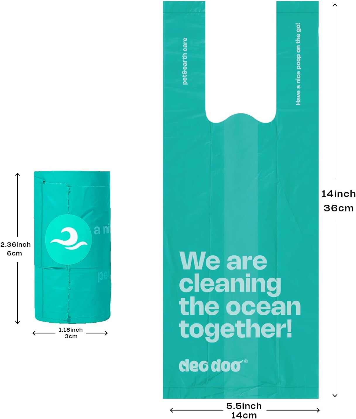 Deo Doo Dog Poop Bags with Handles 100% PCR from Ocean 12 Rolls 144 Counts Big Sizes Leak Proof and Extra Thick Waste Bags Refill Rolls for Walking Small Medium Large Dogs Cats Litter Unscented image number 2