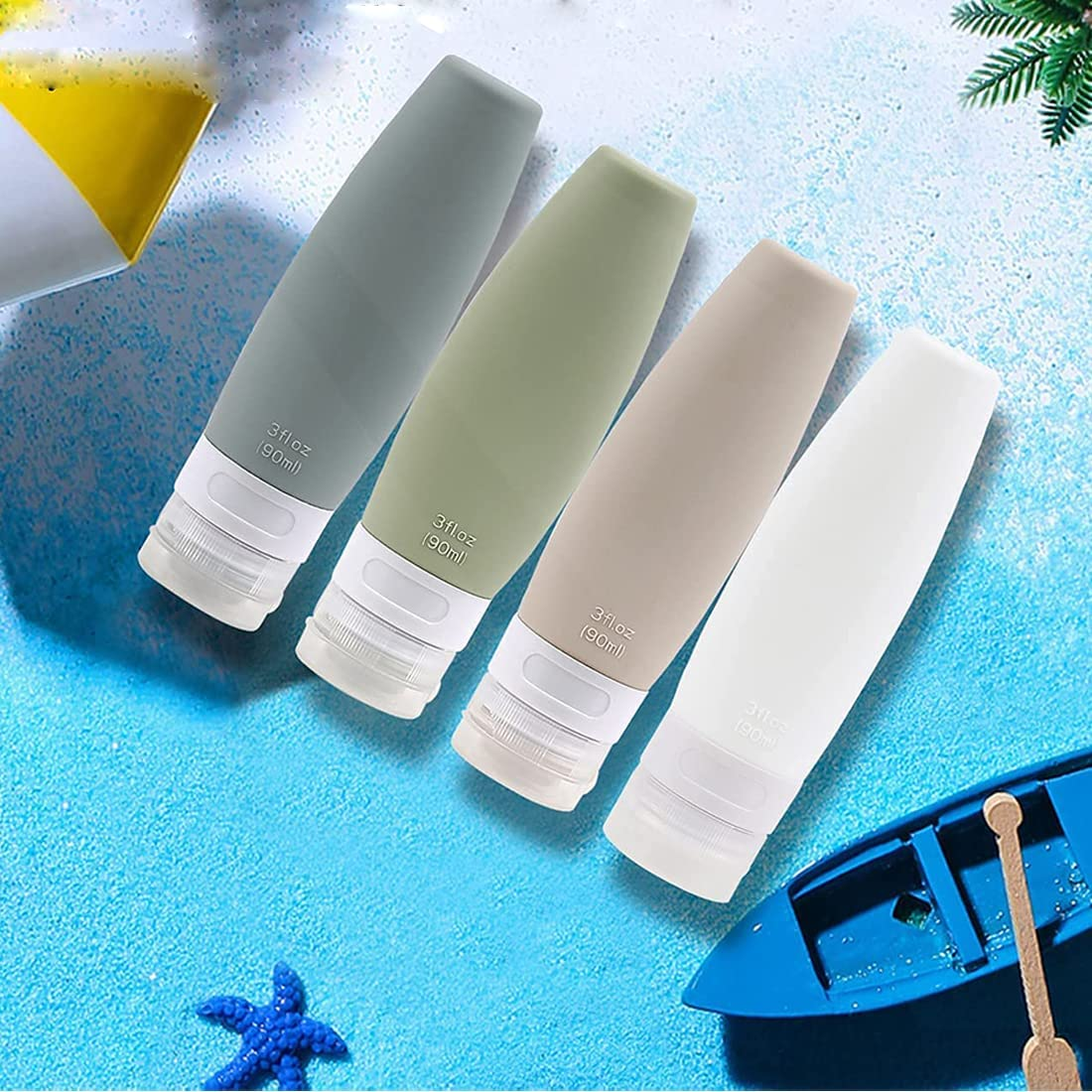 4 PCS Silicone Travel Bottles with EVA Bag - Refillable Toiletry Containers,Leak Proof Silicone Squeezable Travel Containers for Liquids,Shampoo,Lotion, Body Wash (3Oz/ 90Ml） image number 4