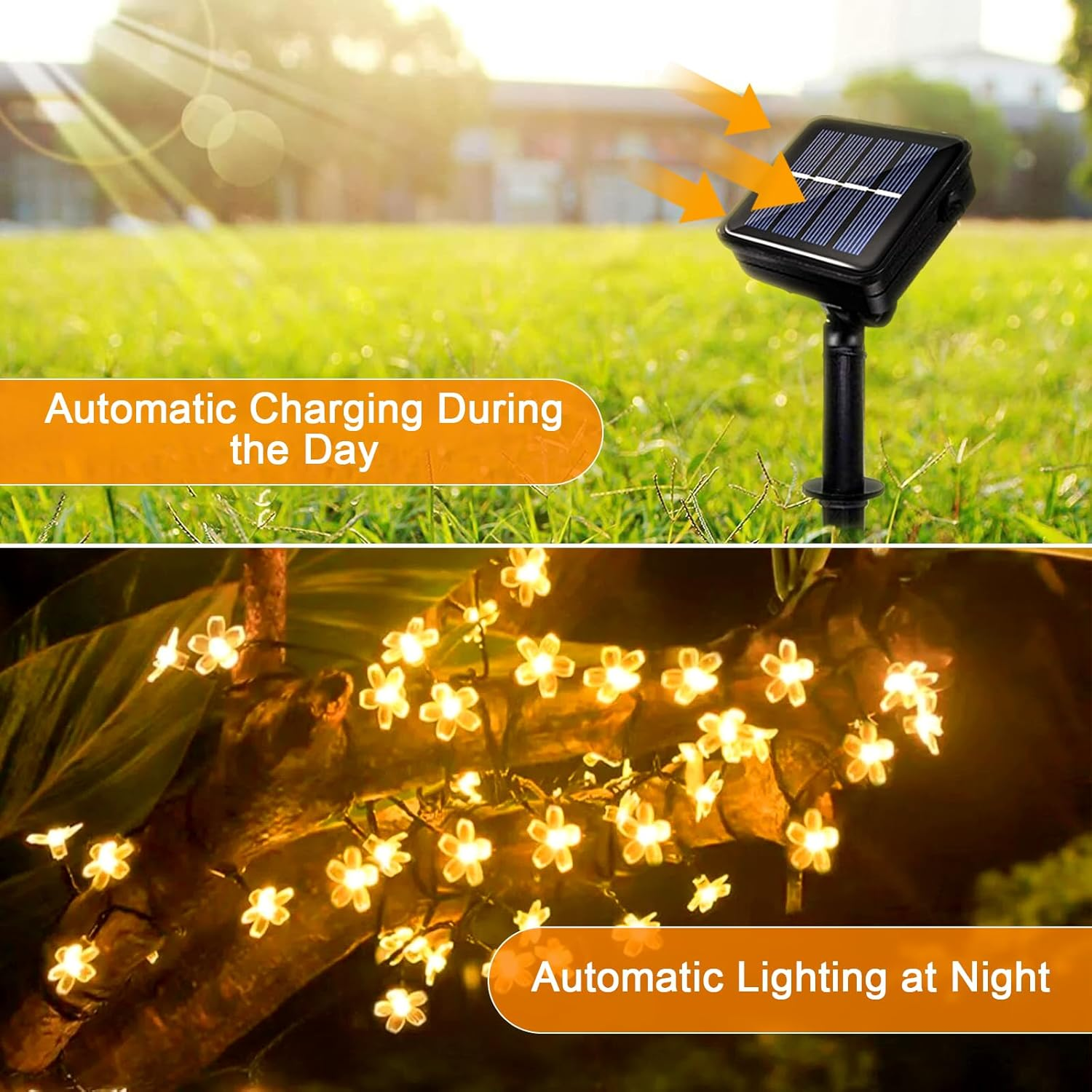 Acxilexy Solar Flower String Lights, 100LED 39Ft Cherry Blossom String Lights, 8 Modes Sakura Fairy Lights Outdoor, IP65 Waterproof Flower Lights for Garden Wedding Christmas Party Decoration