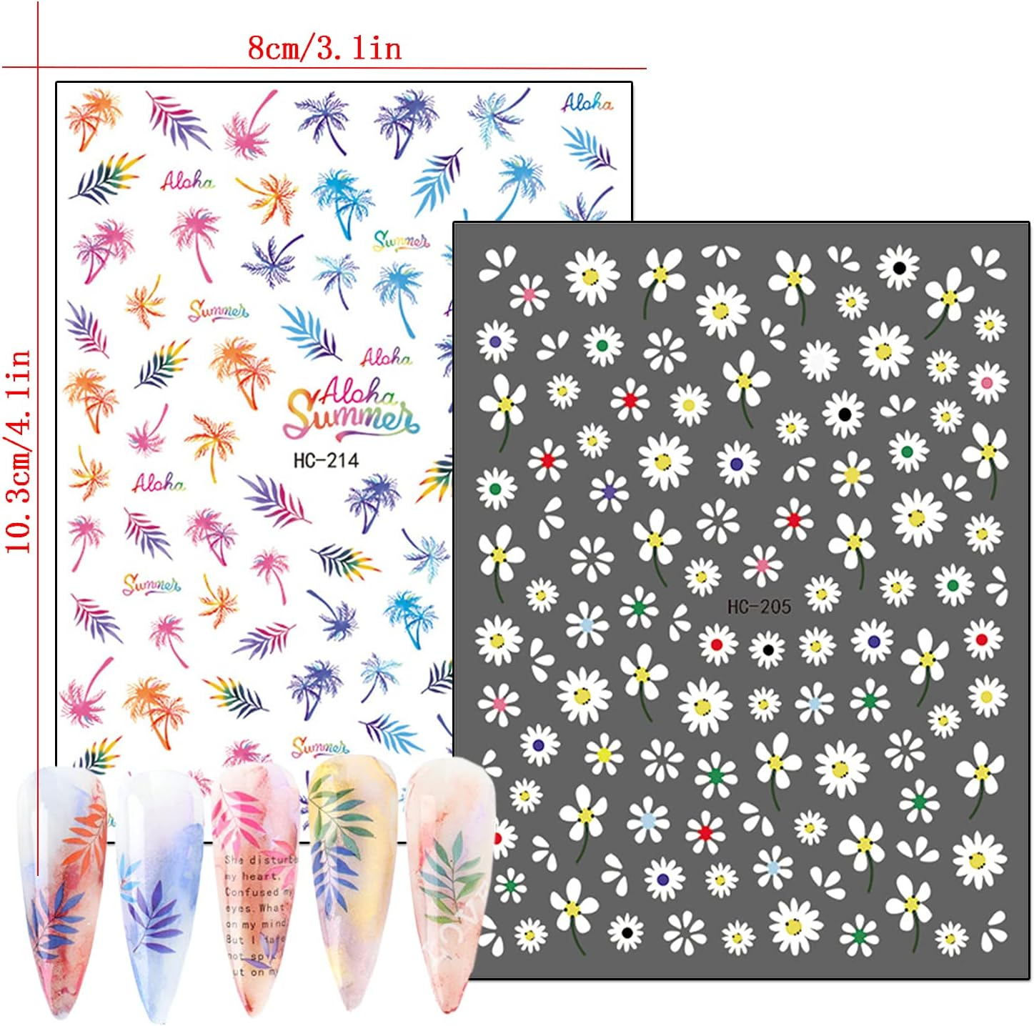 8 Sheets Nail Stickers - Holographic Flowers, Leaf, Mermaid, Leopard, Coconut Tree Designs for Women, Girls & DIY Nail Art image number 6