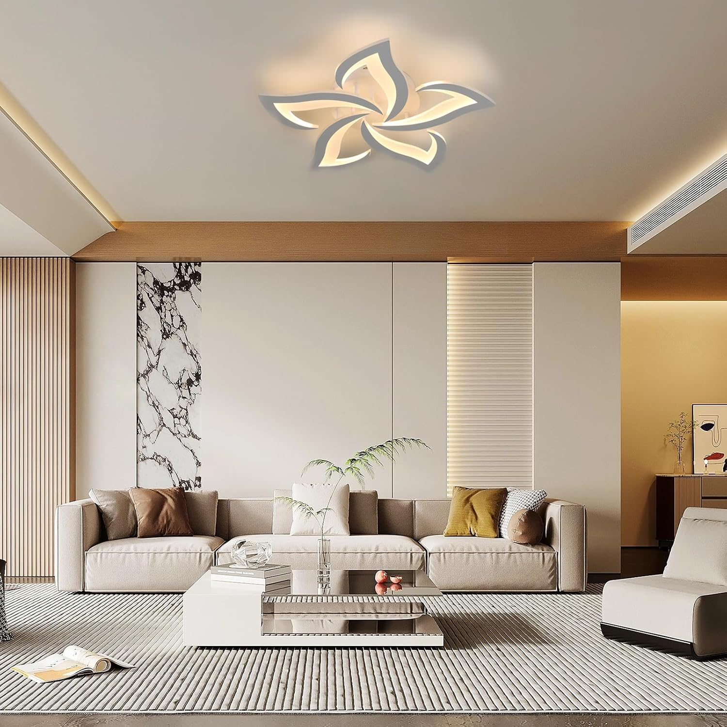 Comely Modern LED Ceiling Chandelier, 60Cm 60W 6750LM LED Ceiling Light, Modern Acrylic Flower Ceiling Light, 3000K Warm White Light, White image number 4