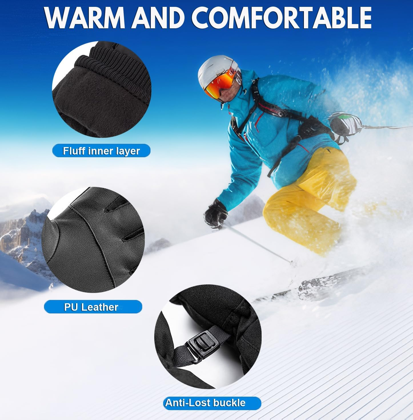 Winter Gloves Cycling Gloves with Touch Screen Fingers for Men Warm,H HOME-MART -20℉ Windproof Waterproof Ski Women Running Gloves with Touchscreen Thermal Lining Anti-Slip for Motorcycle Snowboarding