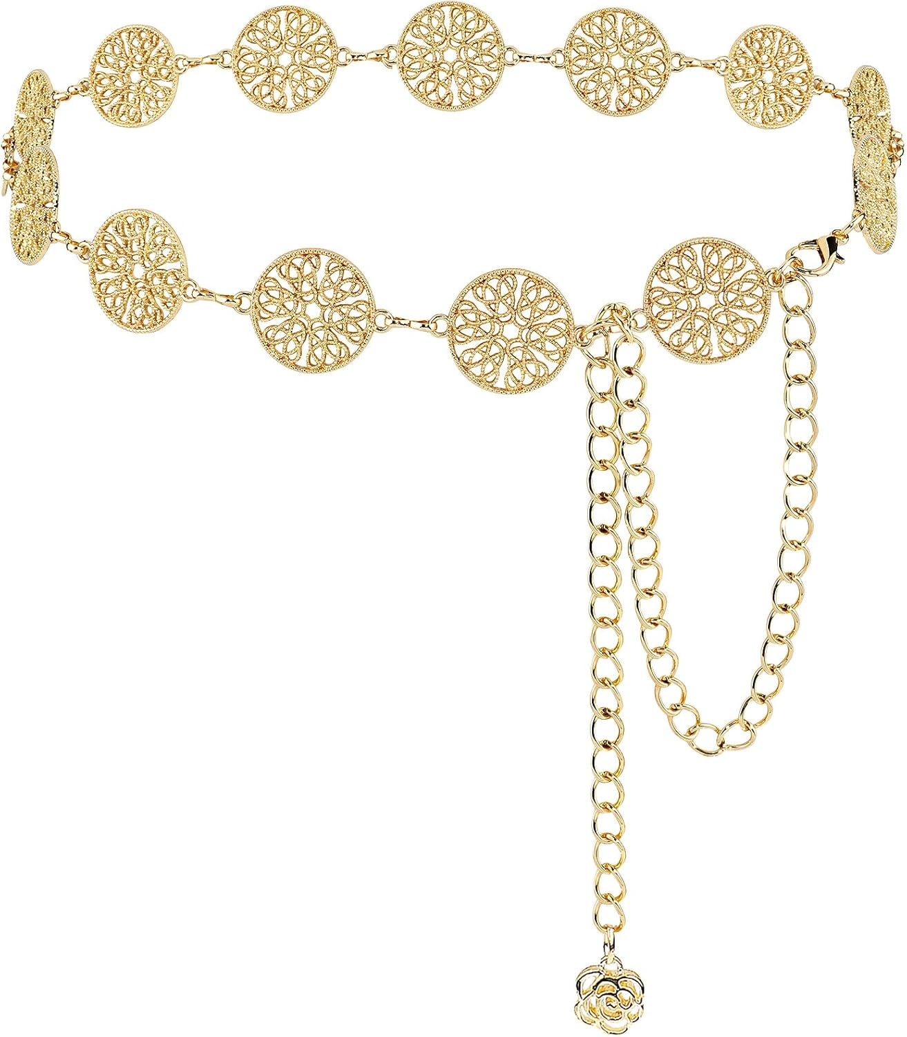 Hollow round Decor Chain Belts for Women, Metal Waist Chain plus Size for Her Dresses