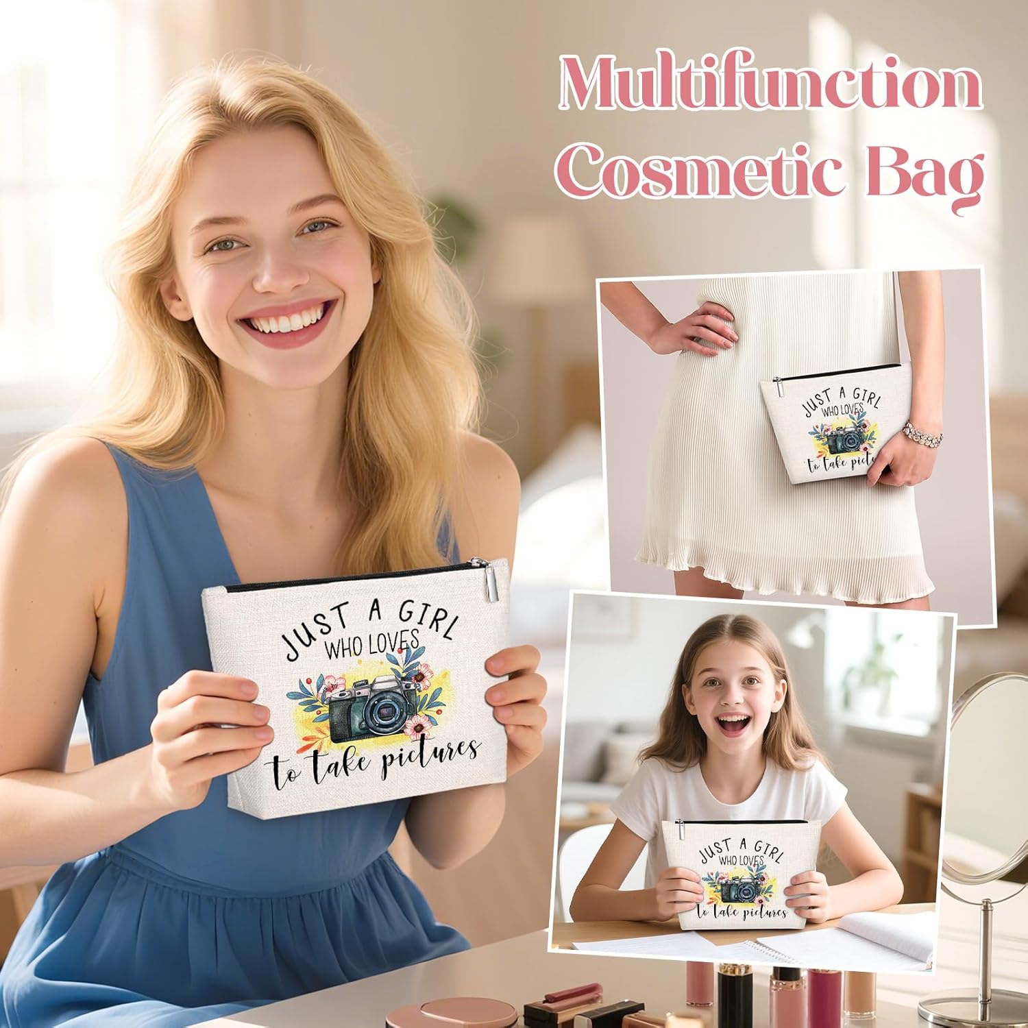 Gevguxluo a Girl Loves Makeup Bag, Beige, Girl Loves Photographers image number 2