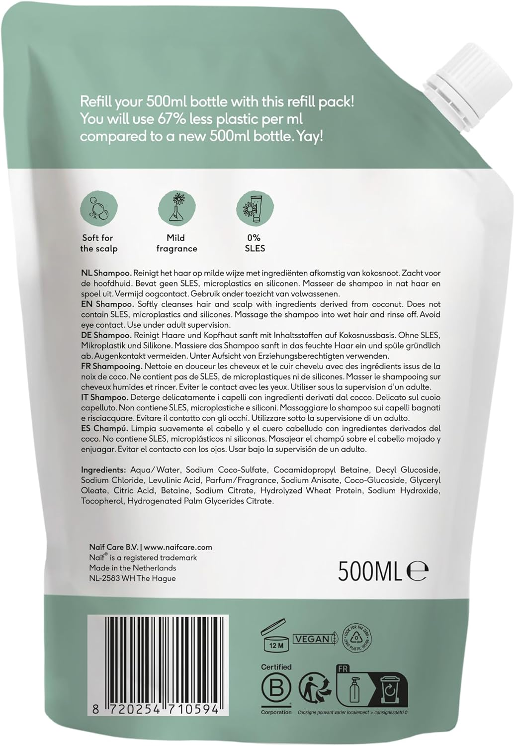 Na&iuml;f Nourishing Shampoo for Baby & Child Refill Pack 500 Ml image number 4