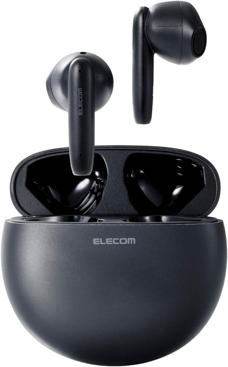 Elecom LBT-TWS17BK Wireless Earphones, Bluetooth 5.3, Stylish round Type, Touch Control, In-Ear Type, SBC/AAC Compatible, Automatic Pairing, Type-C Charging, Black