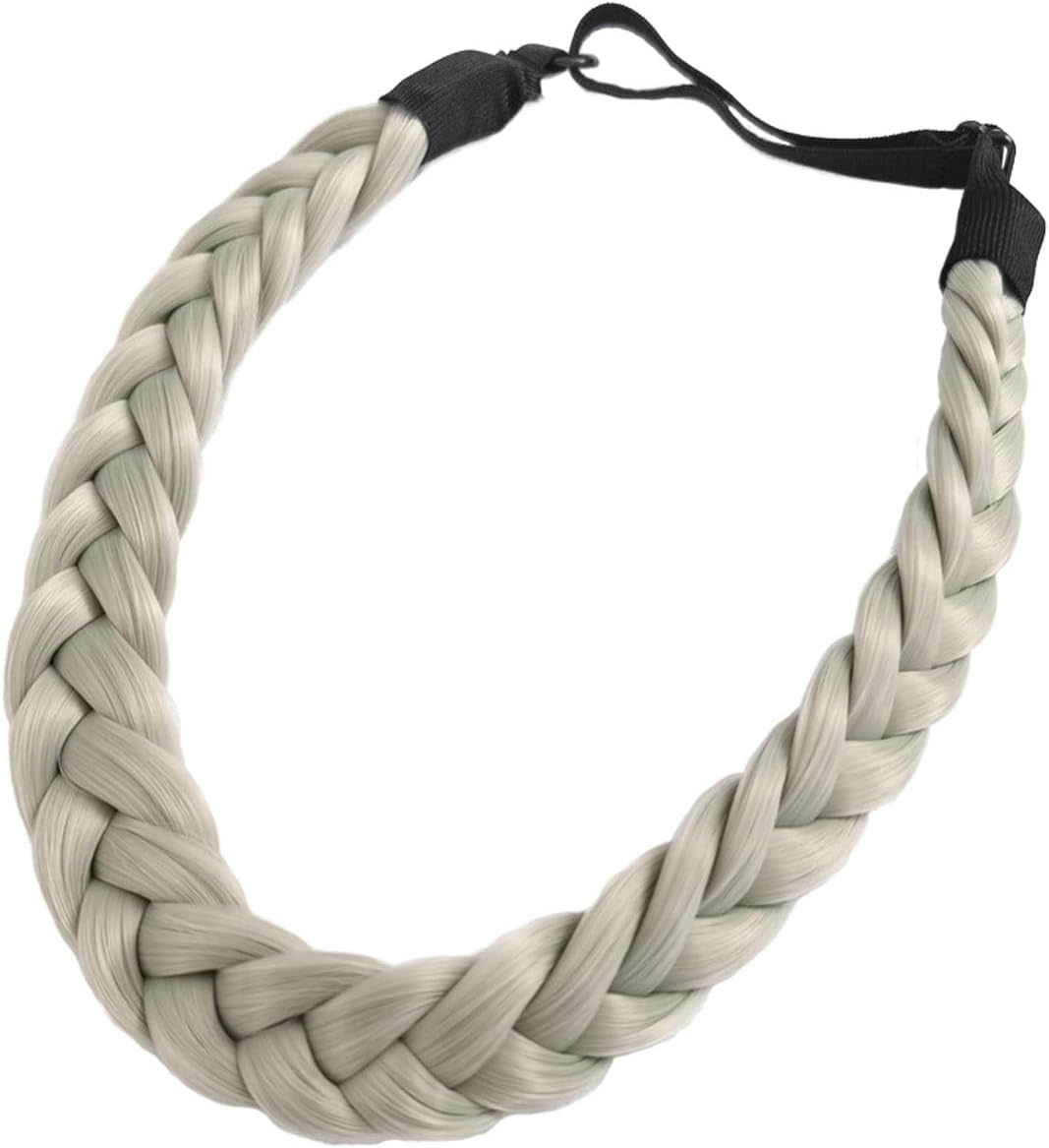 Braided Headband for Women - Soft Elastic Braid Headband in Light Grey, Synthetic Hair Accessory for Everyday, Parties & Special Occasions image number 3