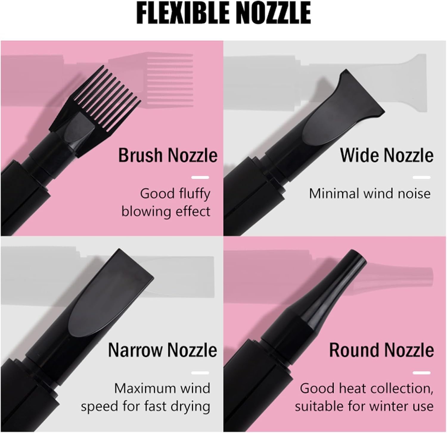 Dog Hair Dryer Pet Dryer, 2800 W Blower Dog Hair Dryer, Very Quiet Adjustable Speed and Heat, Dog Dryer Pet Dog Grooming Hair Dryer Blower with 4 Different Nozzles (Pink) image number 2