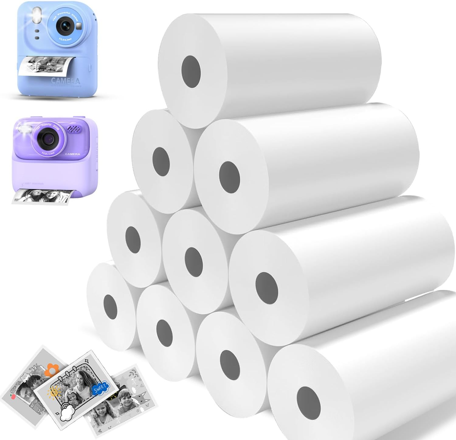 10 Rolls Kids Camera Instant Print Paper - Bpa-Free Thermal Paper for Most Children'S Printing Cameras, Capture & Create image number 3