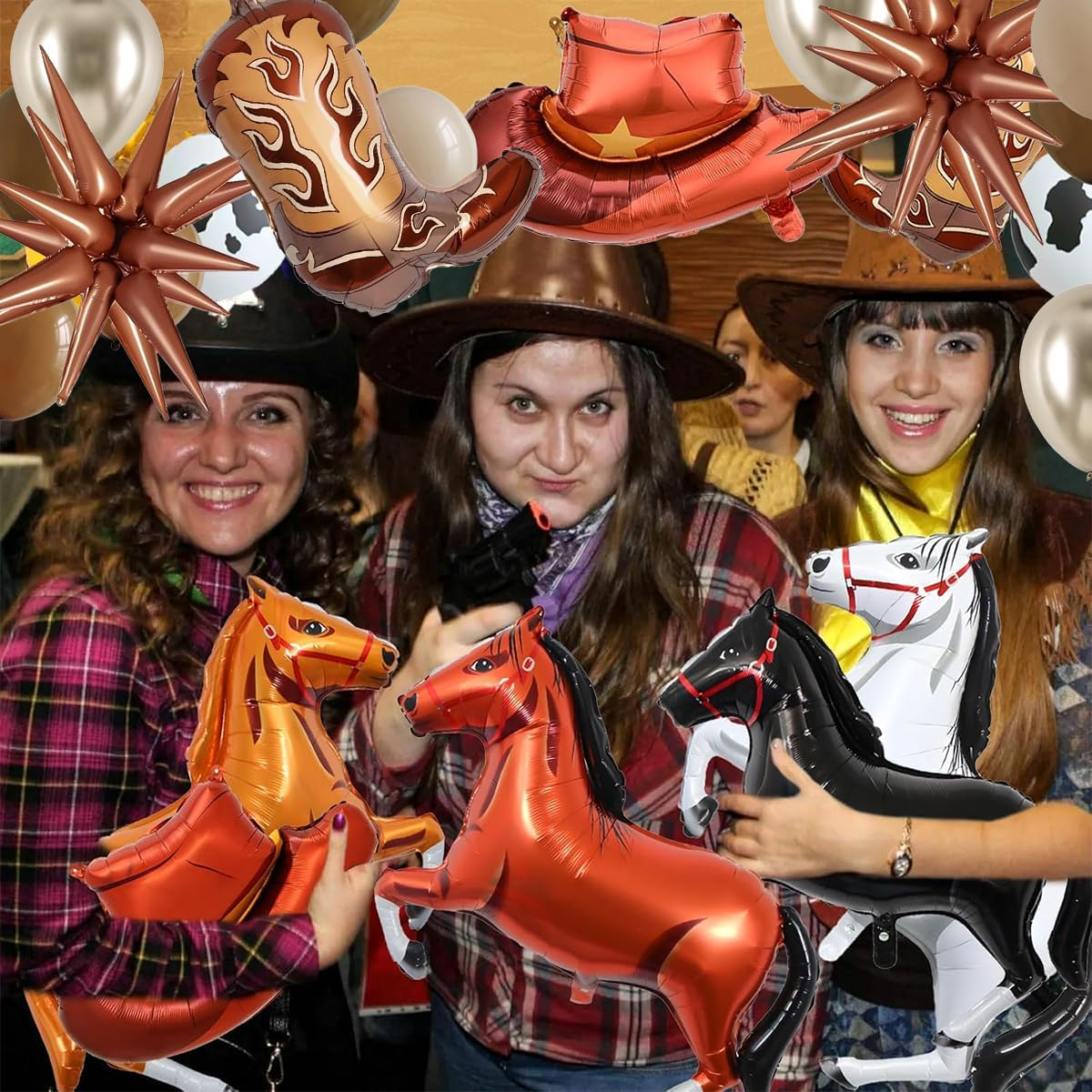 Western Theme Party Decorations, Cowboy Balloons, 12 Inch Latex Brown Cow Print Balloons for Western Party Decorations, Rodeo Party Decorations, Cowboy Birthday Party Decorations - Brown Cowboy image number 5