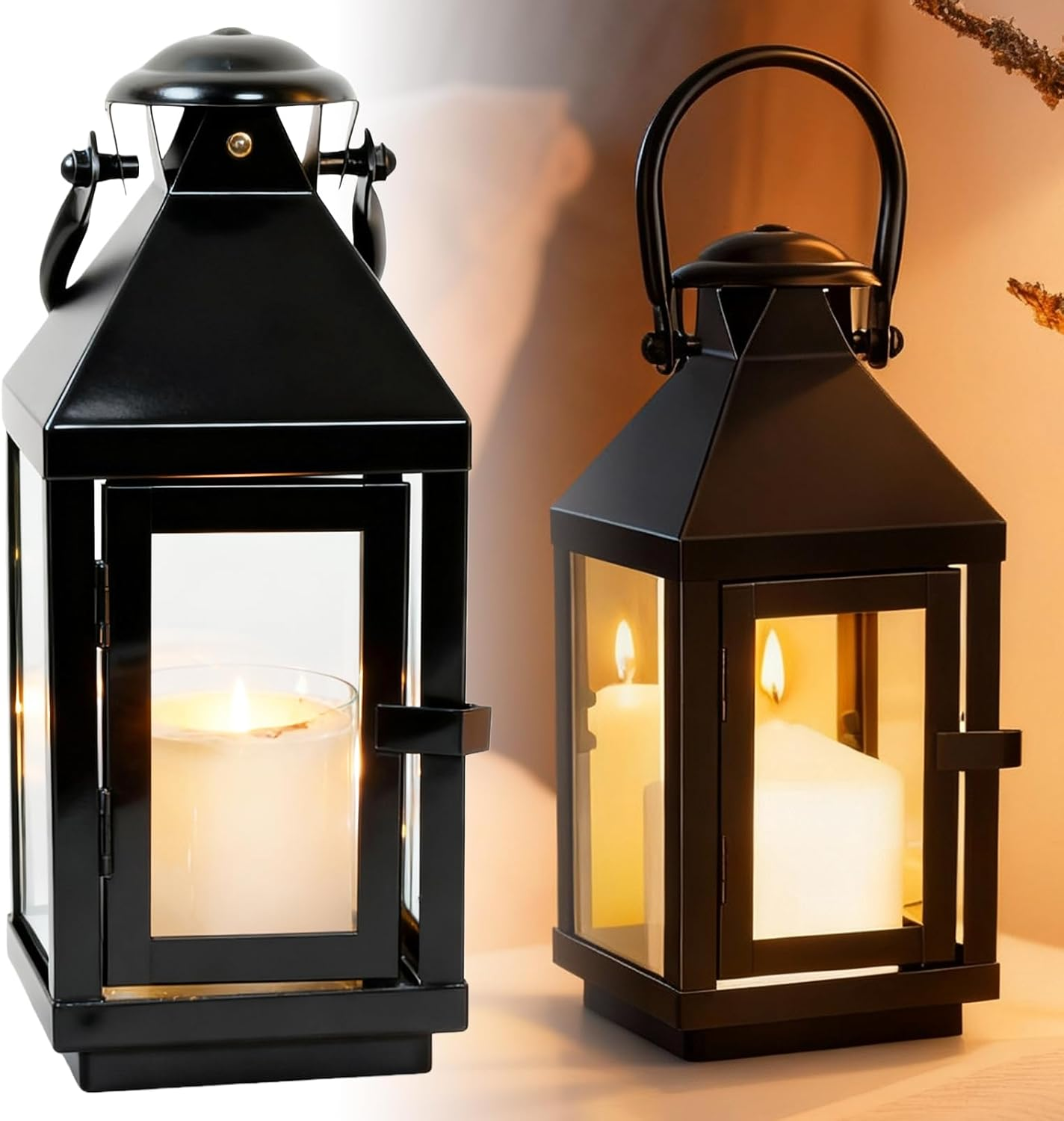 Lantern Black Metal 22 Cm, Weatherproof Candle Lantern for Outdoors, Garden and Cemetery, Outdoor Lantern, Garden Lantern, Metal Candle Holder, Lantern, Retro Decoration for Balcony, Christmas, Table image number 3