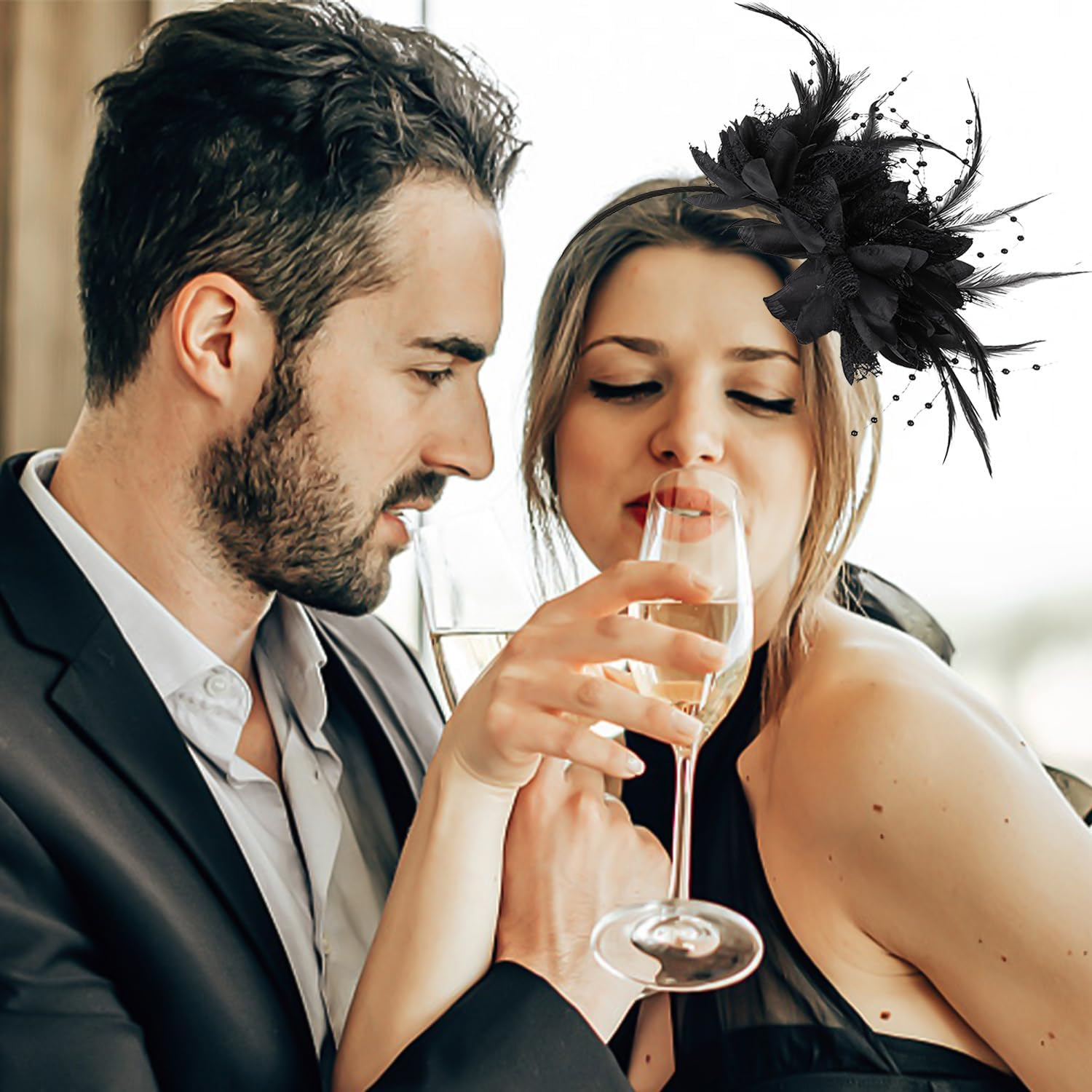 Pack of 4 Feather Flower Headbands, Stage Performance Hair Accessories, Literary Retro Headpiece, Suitable for Carnival Parties and Masquerade Parties