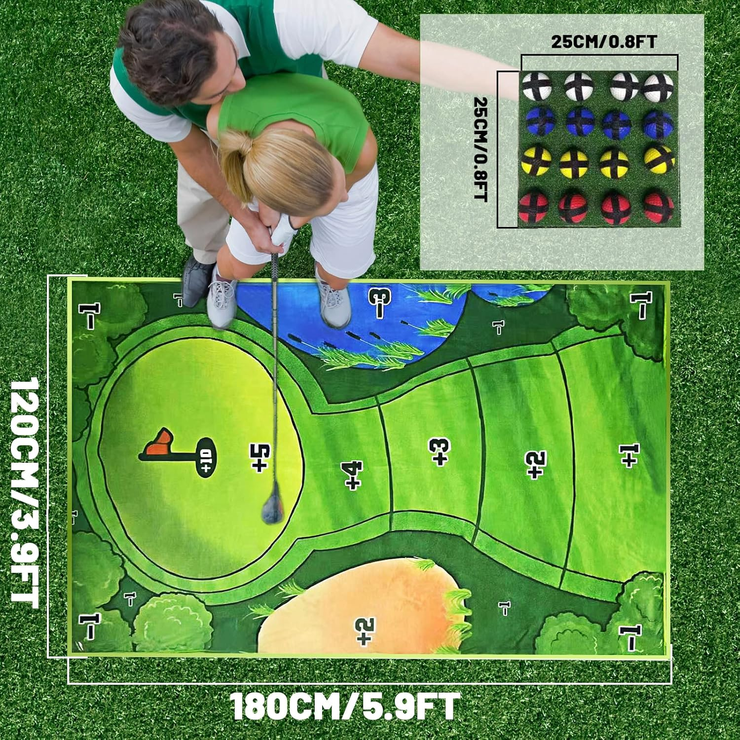 Wishrun HCBZVV Casual Golf Game Set - Includes 6X4 Ft Sticky Playing Mat, 16 Golf Balls,1 Chipping Mat, Carrying Bag -Mini Golf Game Home Office-Golf Gifts Adults Family Kids Outdoor Indoor Green image number 5