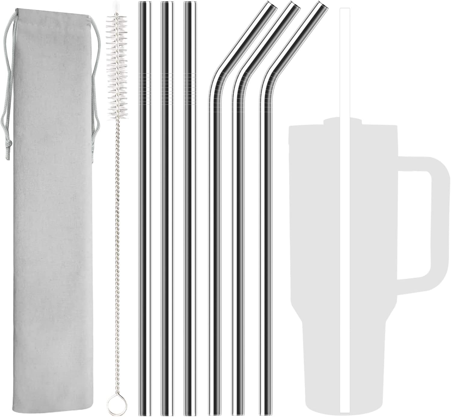 6 Pack Stainless Steel Straw Replacement for Stanley 40 Oz Adventure Travel Tumbler, Reusable Straws with Cleaning Brush Compatible with 40Oz Cup image number 5