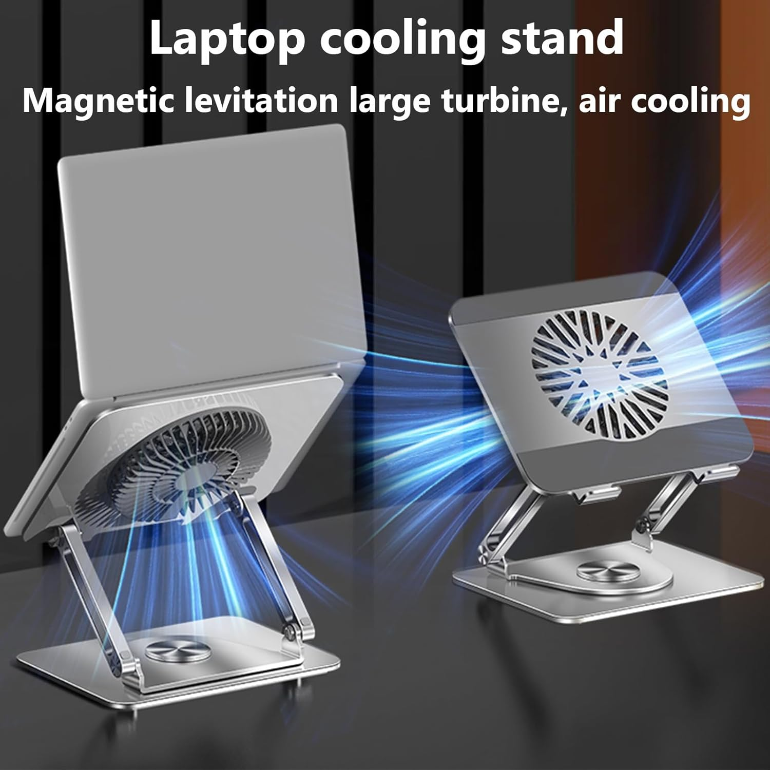 ALUCKKEY RGB Gaming Laptop Cooling Stand - Ultra-Quiet 29Db Magnetic Levitation Fan, 300Mm Height Adjustable, 360&deg; Rotation, Ergonomic Design for 10-17.3" Laptops & Tablets, Silver image number 4