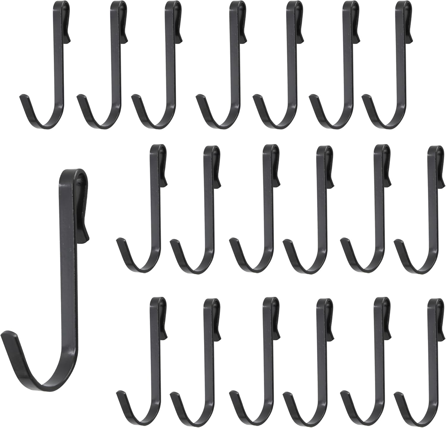 AUXBC 20Pcs J Shaped Hook Stainless Steel Hanger Hooks Clip-On Hook Wire Rack Hook Hanging Sink Grid Hook Shelf Hooks for Kitchen Bedroom Office, Black