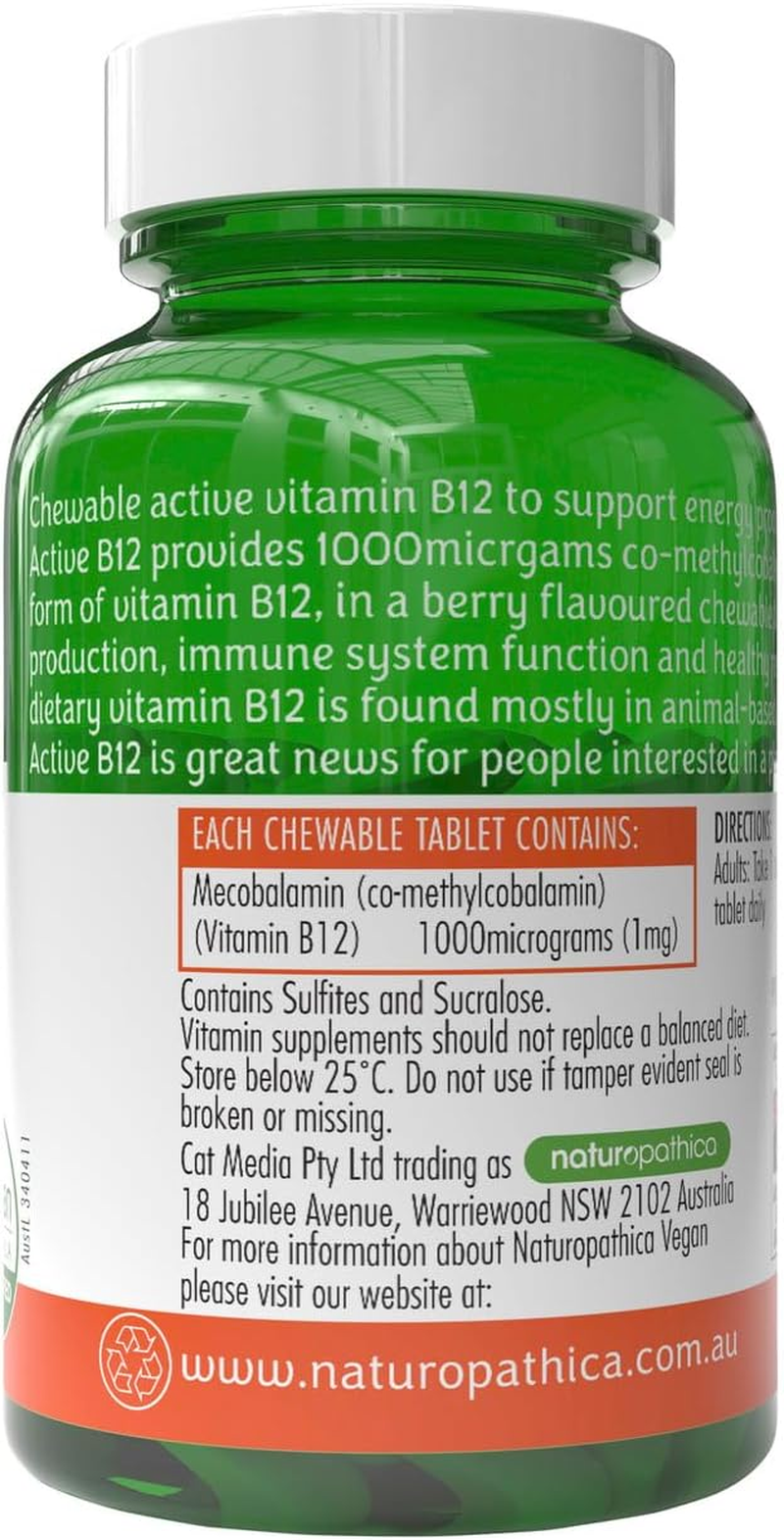 Naturopathica Vegan Active B12 60 Chewable Tablets image number 2