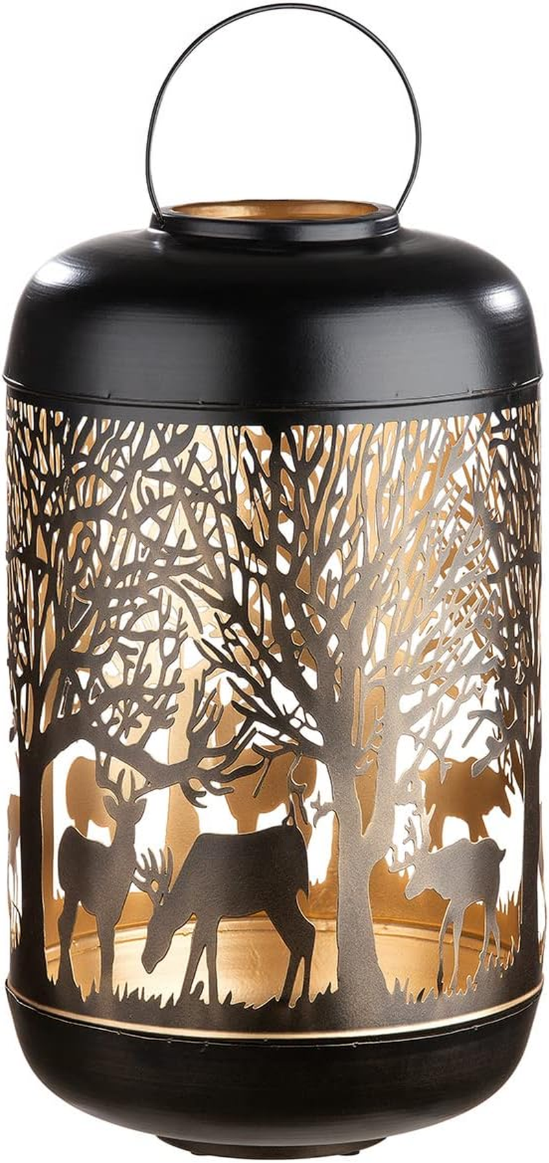 GILDE Ginkgo Lantern Metal &ndash; Matt Black &ndash; Height 36 Cm X Diameter 20 Cm &ndash; Decorative Pattern &ndash; Lantern