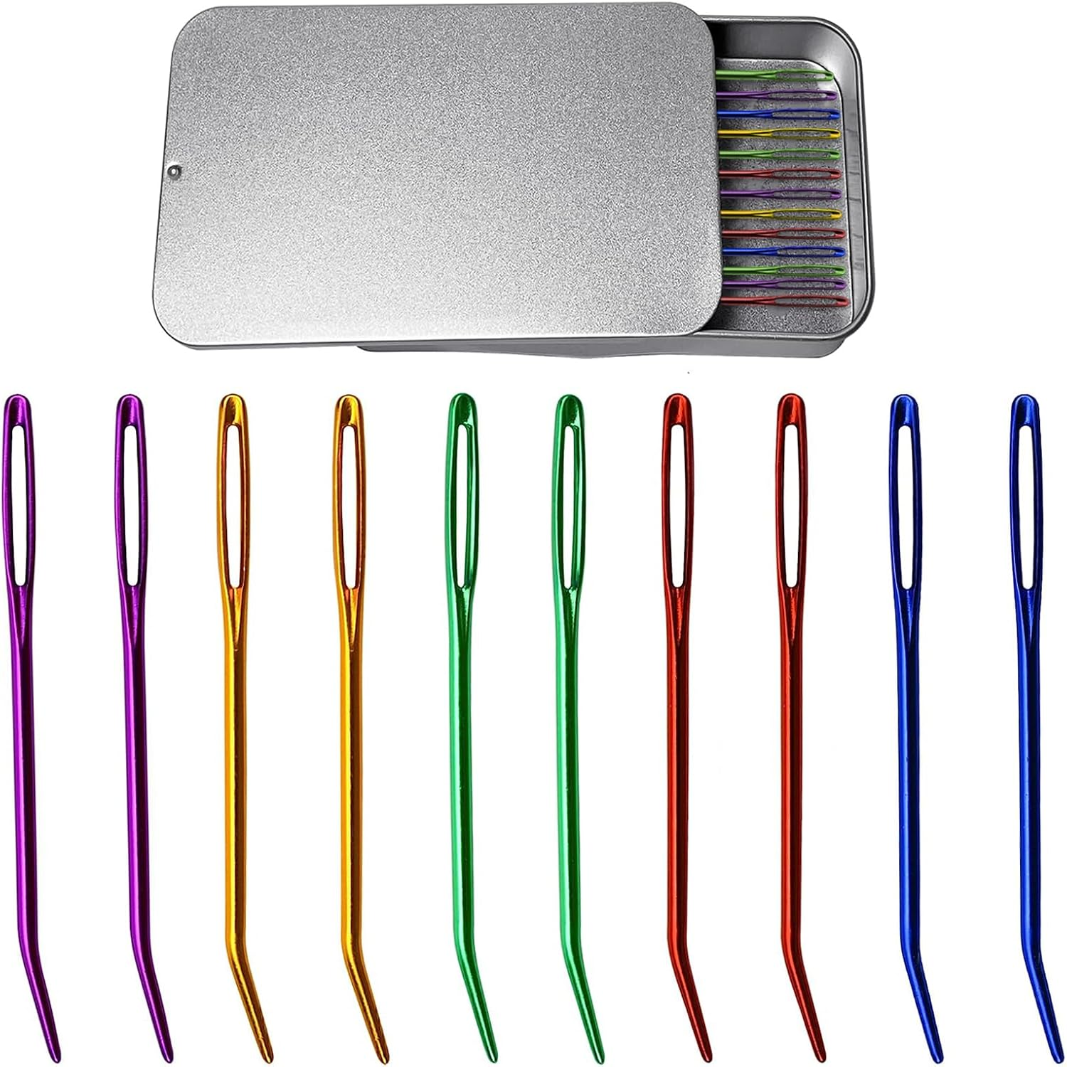 10Pcs Yarn Darning Tapestry Needle,Large Big Eye Weaving Needle for Tapestry,Blunt Yarn Needles,Bent Tip Embroidery Needles,Weaving,Sewing Wool,Darning,Knitting Crochet with Iron Box