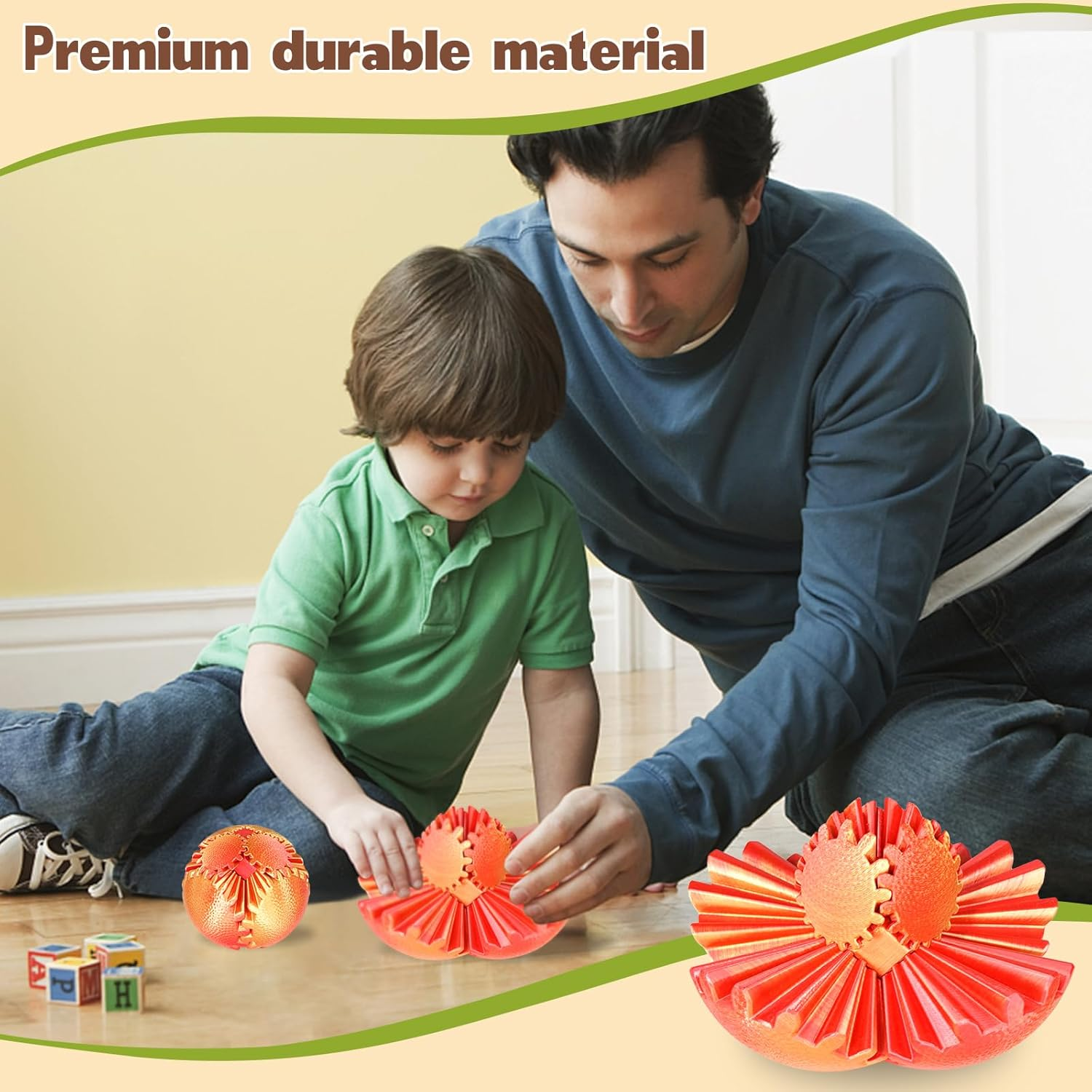 Gear Ball Fidget Toys Steampunk Gear Sphere Stress Relief Sensory Toys Autistic Kids Adults 3D Printed Unique Funny Gifts Birthday Christmas Stocking Stuffer Easter (Sunset Red, Dia. 8Cm )