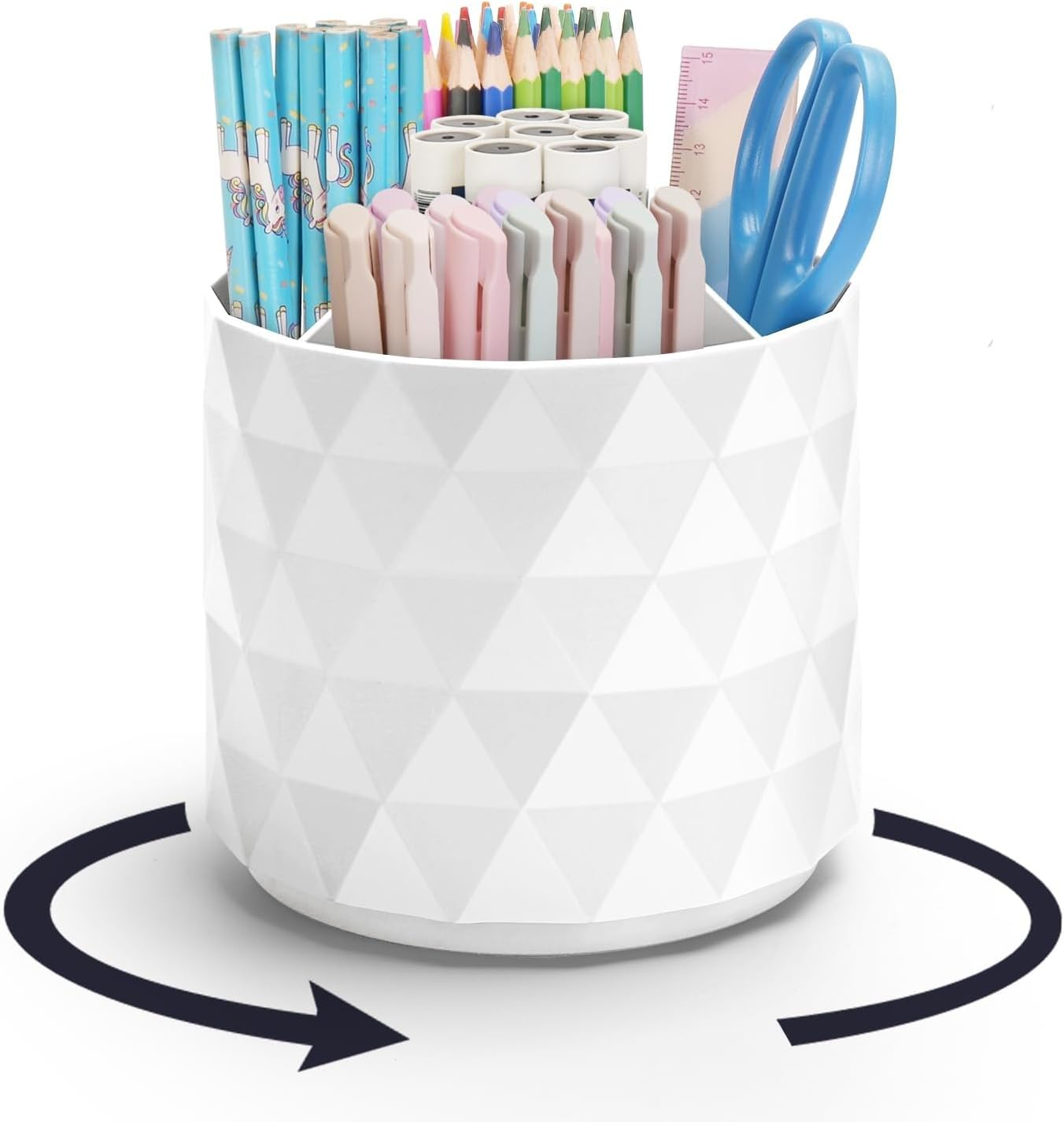 DUOMIAO Desk Organizer,Sparkling Diamond-Like Pen Holder for Desk 360&deg;Rotating Office Desk Accessories,Pencil Cup with 5 Compartments Storage Box Caddy for Office,School,Home,Art Supply. (White) image number 2