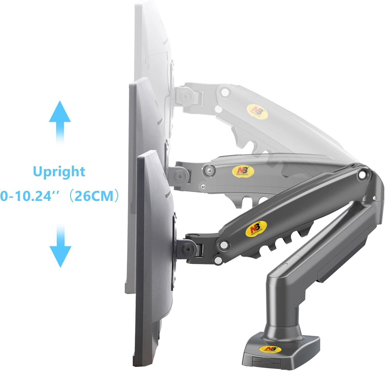 NB North Bayou Monitor Arm Desk Mount Full Motion Swivel Monitor Stand Gas Spring for 17''- 32'' Computer Monitor Max 9Kg 20LB-F80 (Gunmetal Grey) image number 4