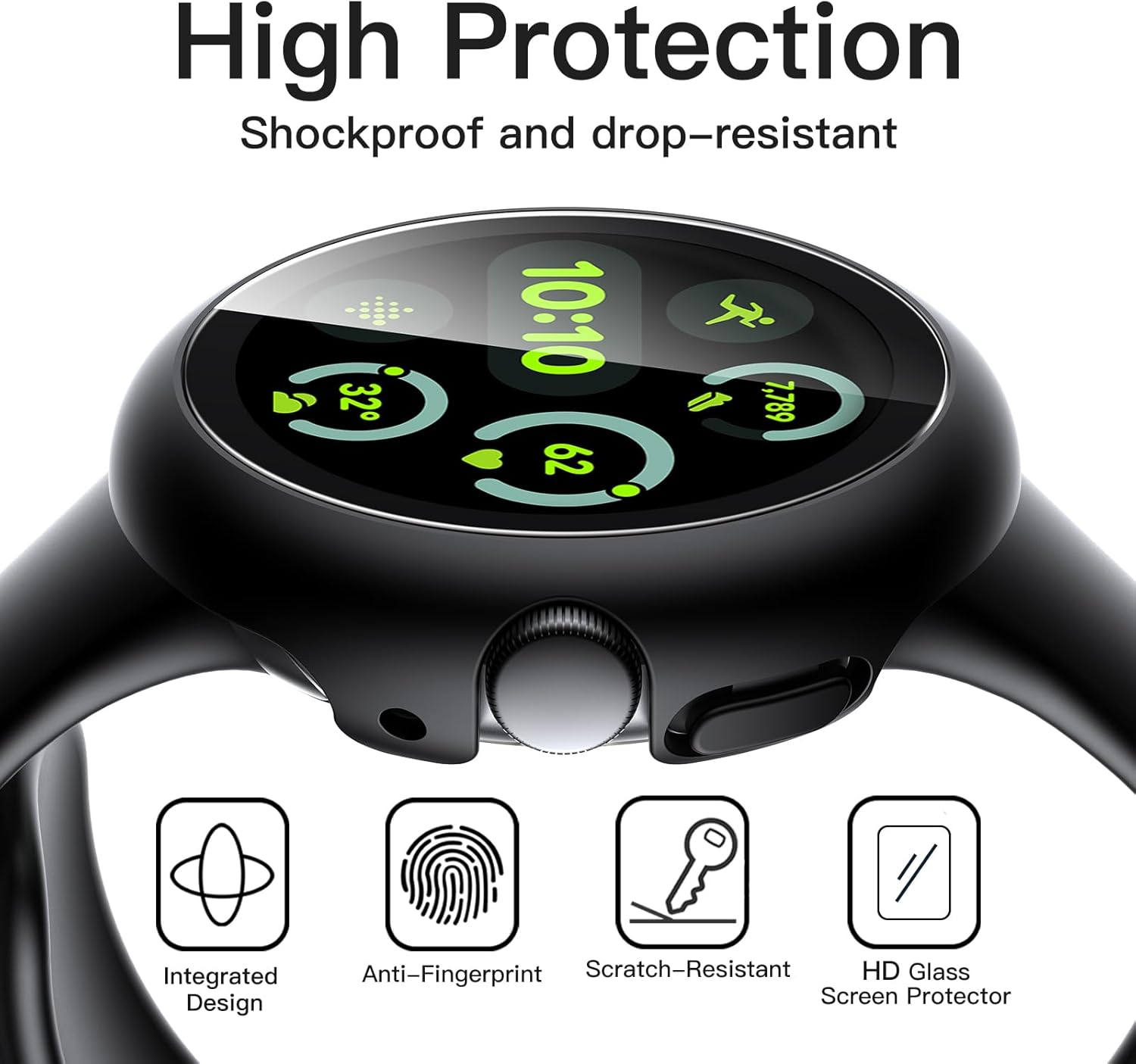 Jetech Case with Screen Protector for Google Pixel Watch 3/2/1 41Mm, Built-In 9H Tempered Glass Film Hard PC Bumper Full Coverage Protective Cover, 2-Pack (Black/Black) image number 5