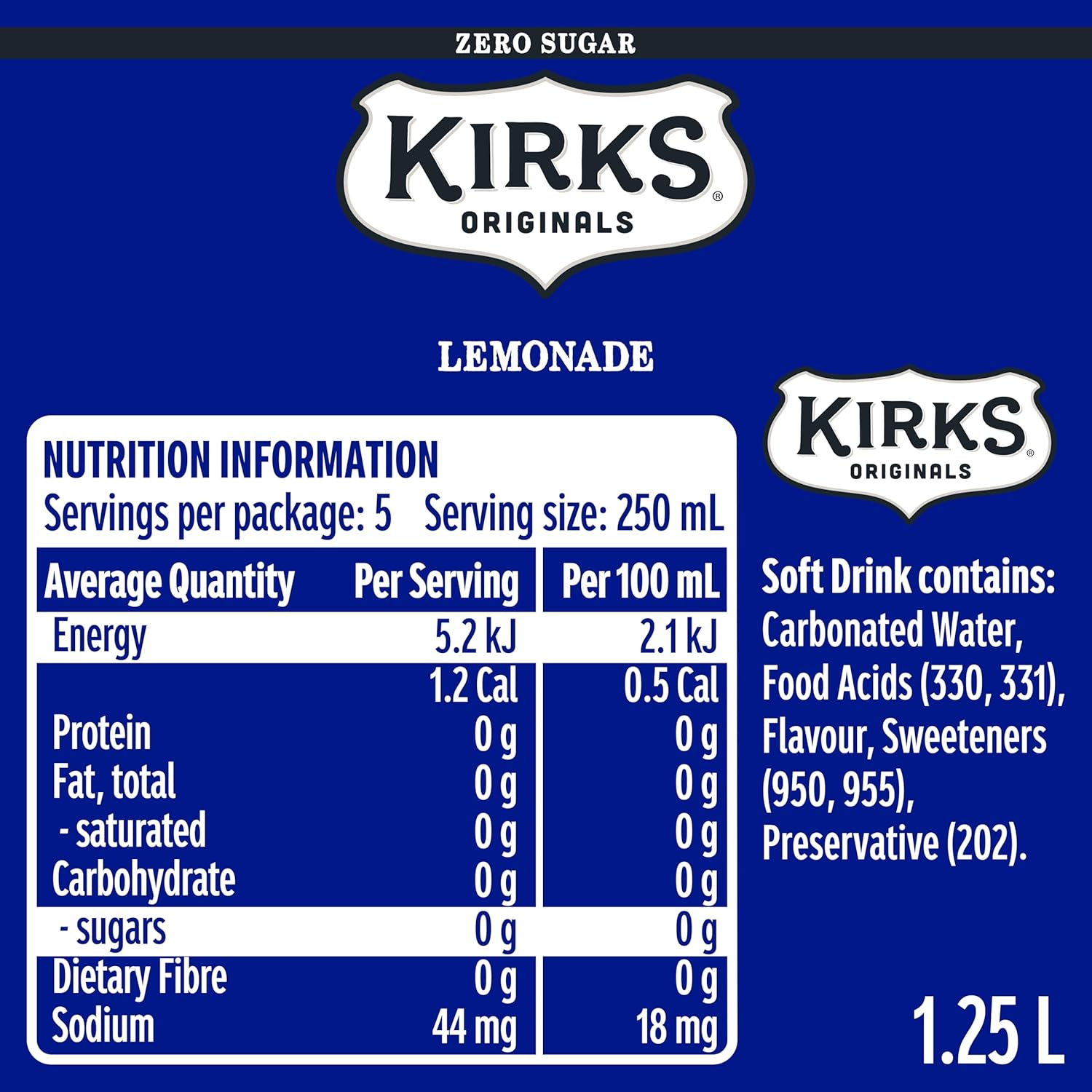 Kirks Sugar Free Lemonade Soft Drink Multipack Bottles 12 X 1.25L image number 5