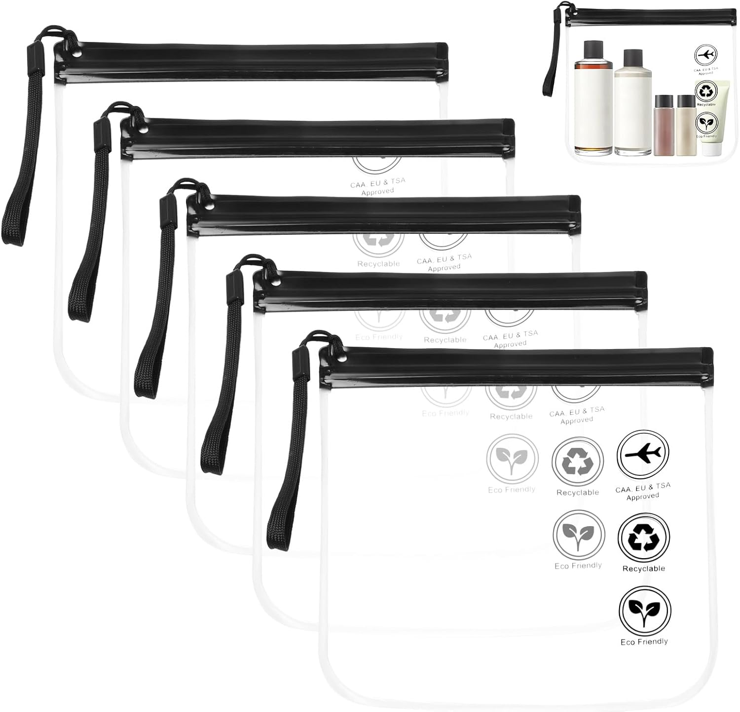 5PCS - TSA Approved Clear Toiletry Bag Set - Quart Size Travel Essentials for Liquids & Cosmetics - 3-1 - 1 Compliant Clear Travel Bags - Ideal Luggage & Travel Gear for Airport Security image number 5