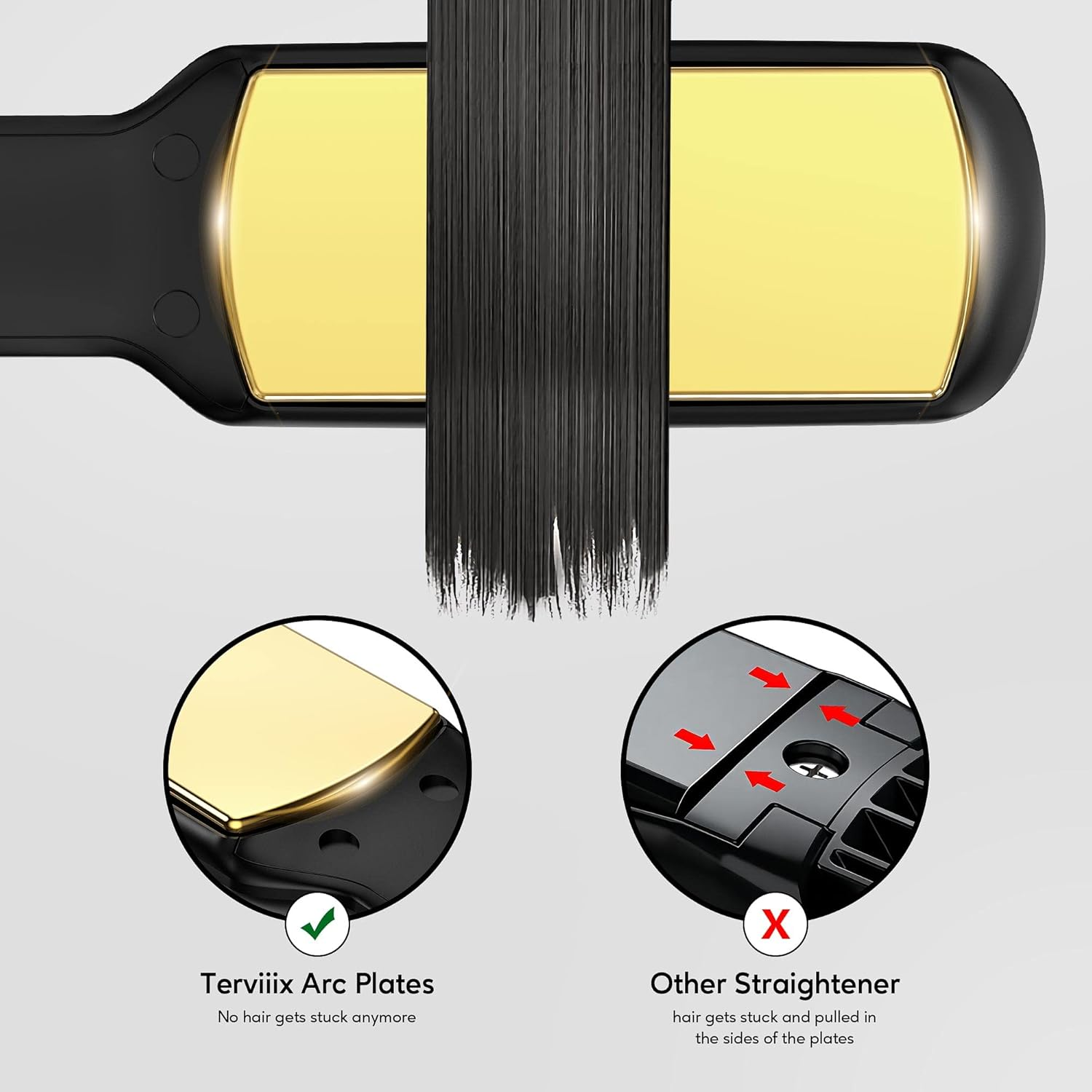 Terviiix Titanium Flat Iron Hair Straightener - ARC Non-Snagging for Smooth, One-Swipe Results, Salon-Grade Wide 1-3/4 Inch Straightening Iron Saves Time on Thick, Curly, Black & Natural Hair, Gold image number 6