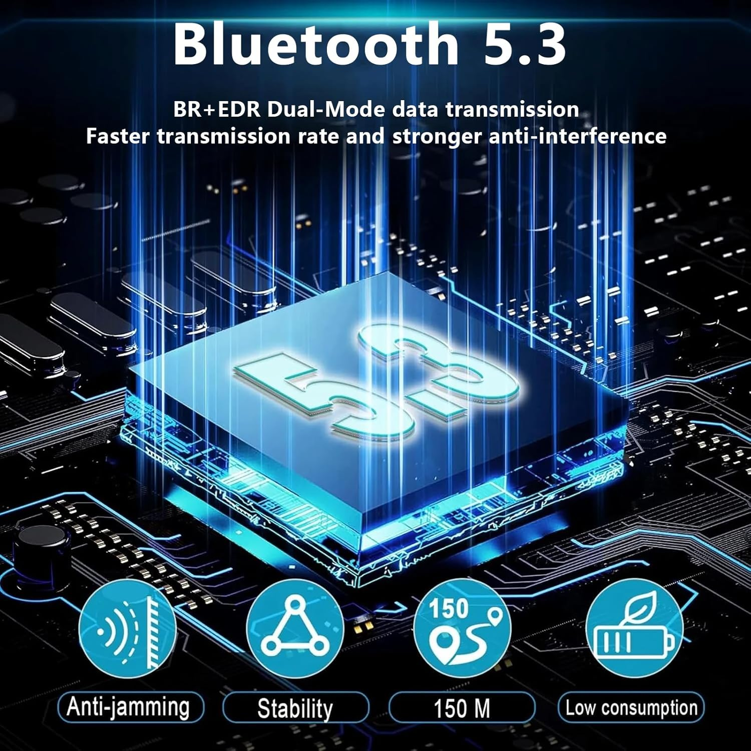 USB Bluetooth 5.3 Adapter with Dual High Gain Antenna, No Delay and Anti-Interference, Long Range Wireless Bluetooth Receiver for Windows 11/10/8.1/7 PC Mouse Keyboard [Up to 7 Devices] image number 1