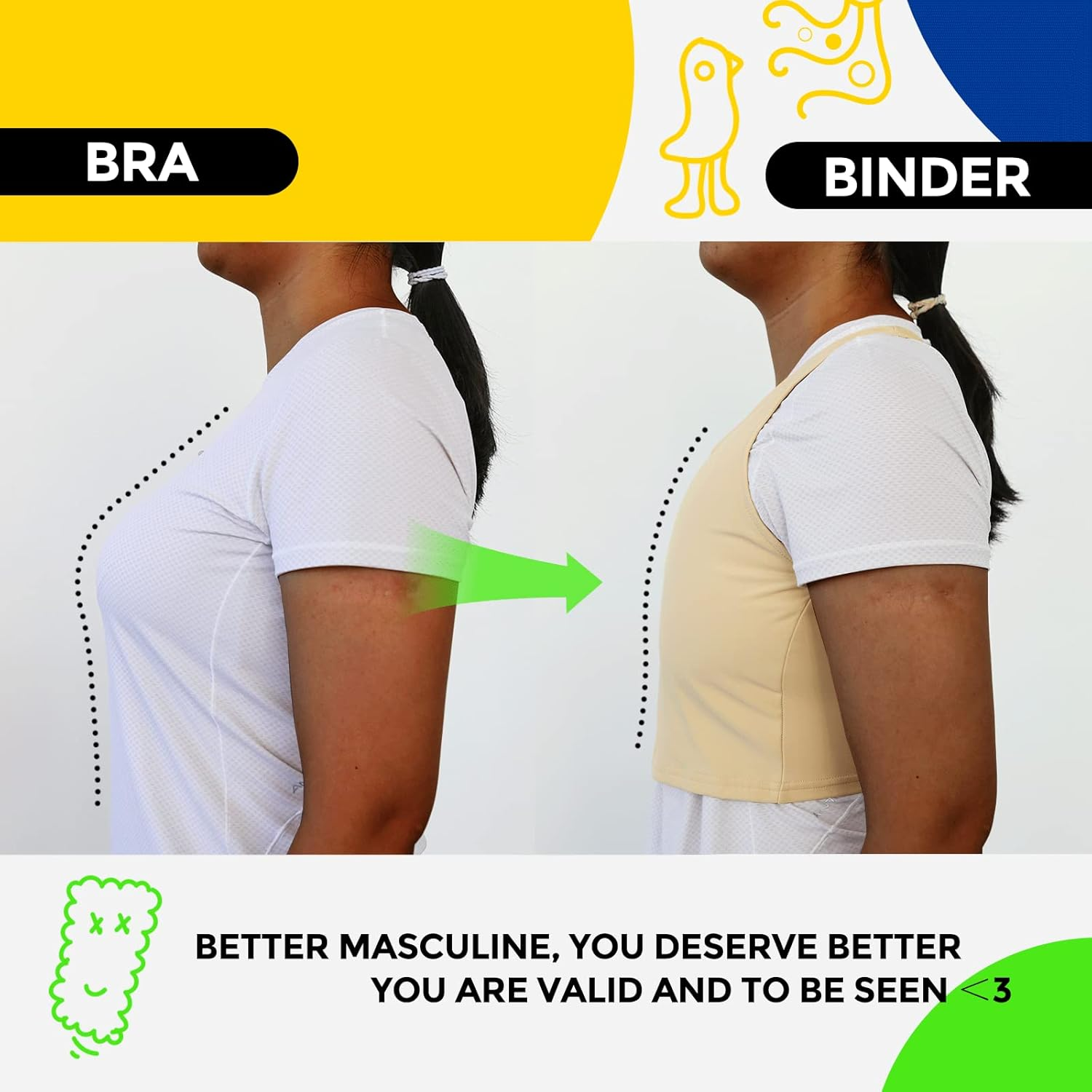 Wonababi Chest Binder, Transgender Stuff with Zipper Half Flat Tank Top for Gynecomastia Cosplay FTM Binder Bra
